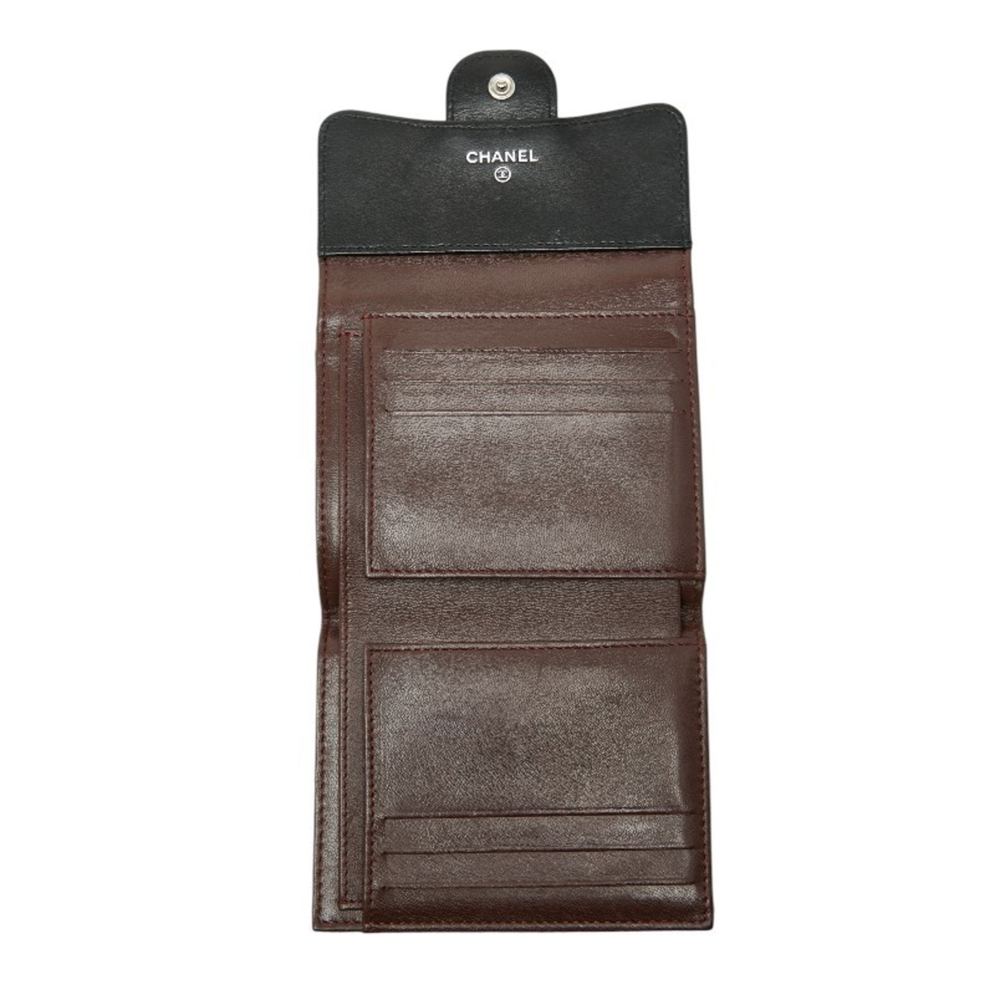 Chanel Matelasse Black Leather Wallet (Tri-Fold) (Pre-Owned)