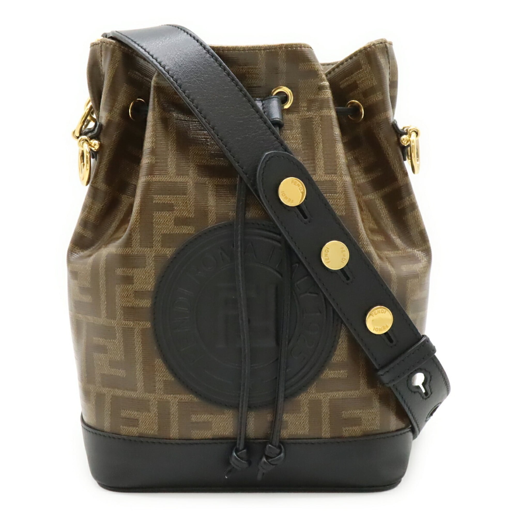 Fendi Zucca Beige Black Brown Coated Canvas Leather Handbag Shoulder Bag (Pre-Owned)