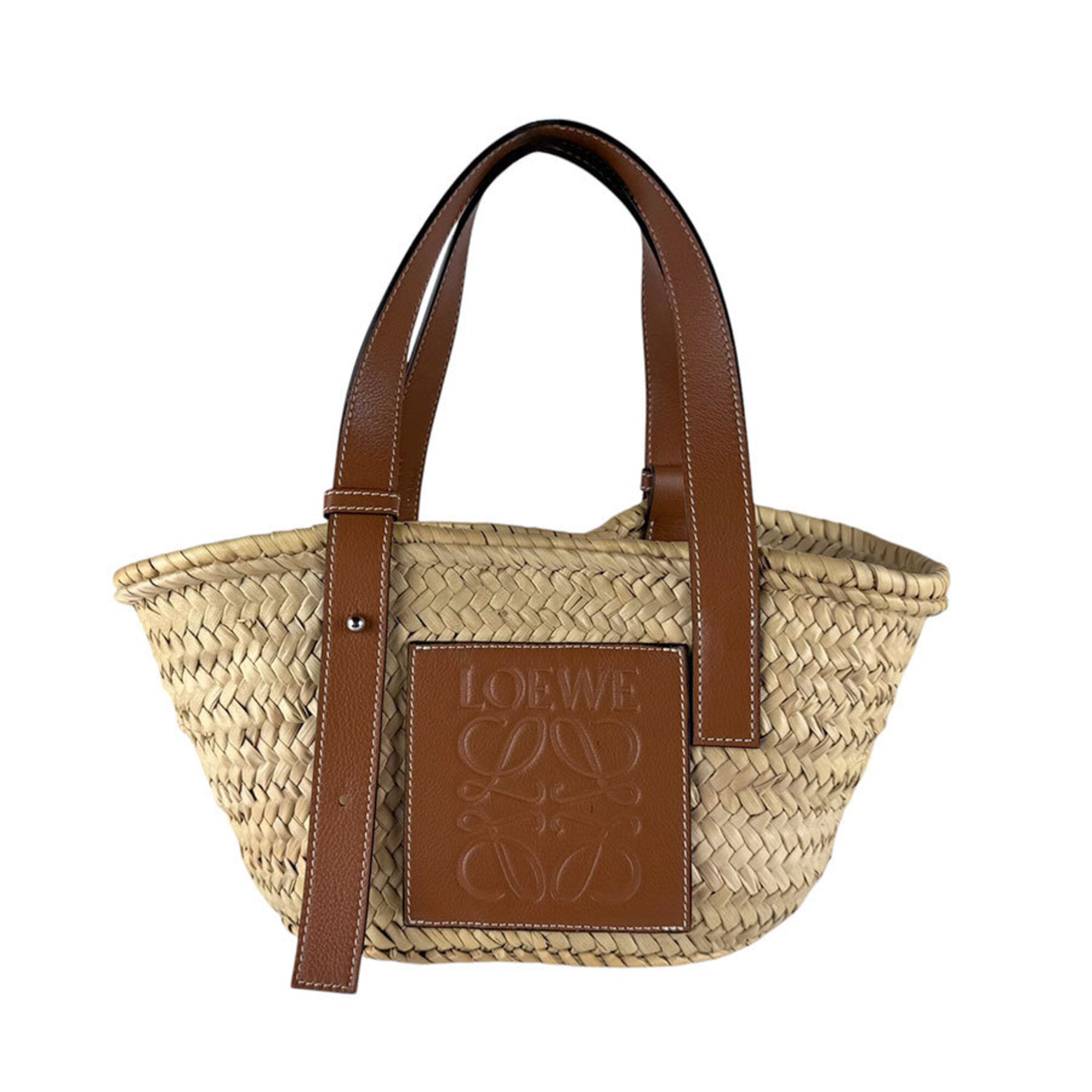 Loewe Brown Navy Raffia Canvas Basket Handbag Pouch (Pre-Owned)