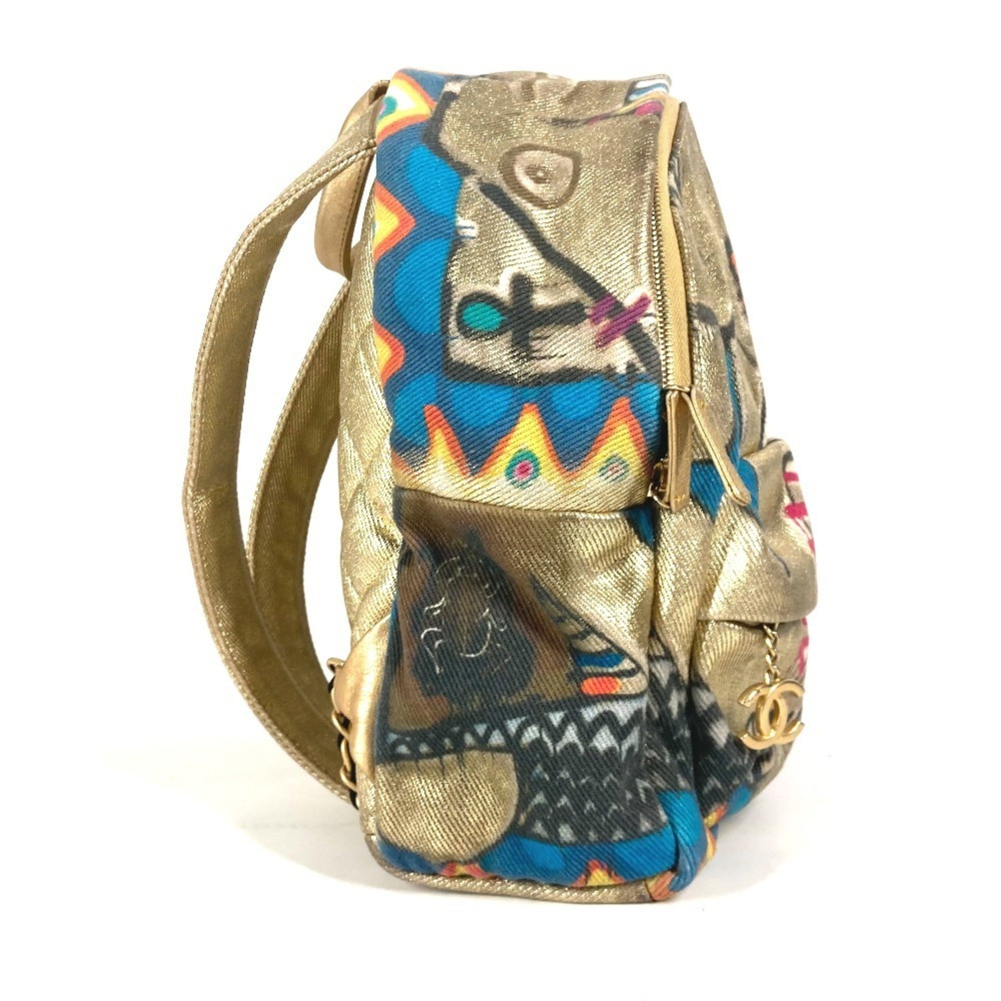 Chanel Gold Leather Canvas Backpack (Pre-Owned)