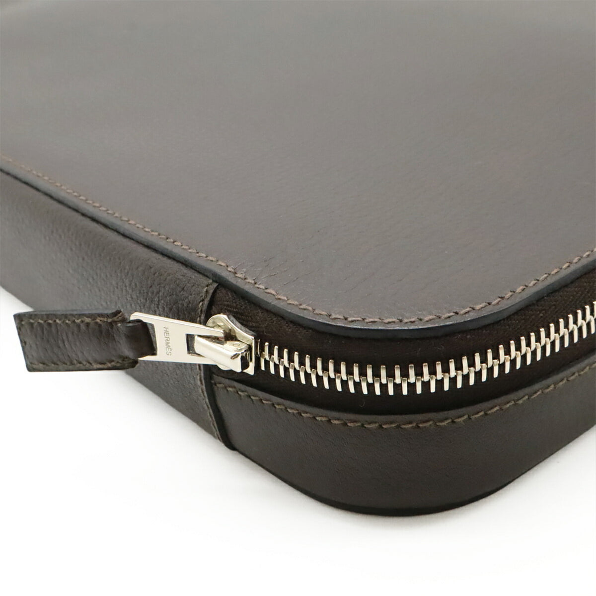 Hermes Black Brown Toile Chevron Handbag Pouch (Pre-Owned)