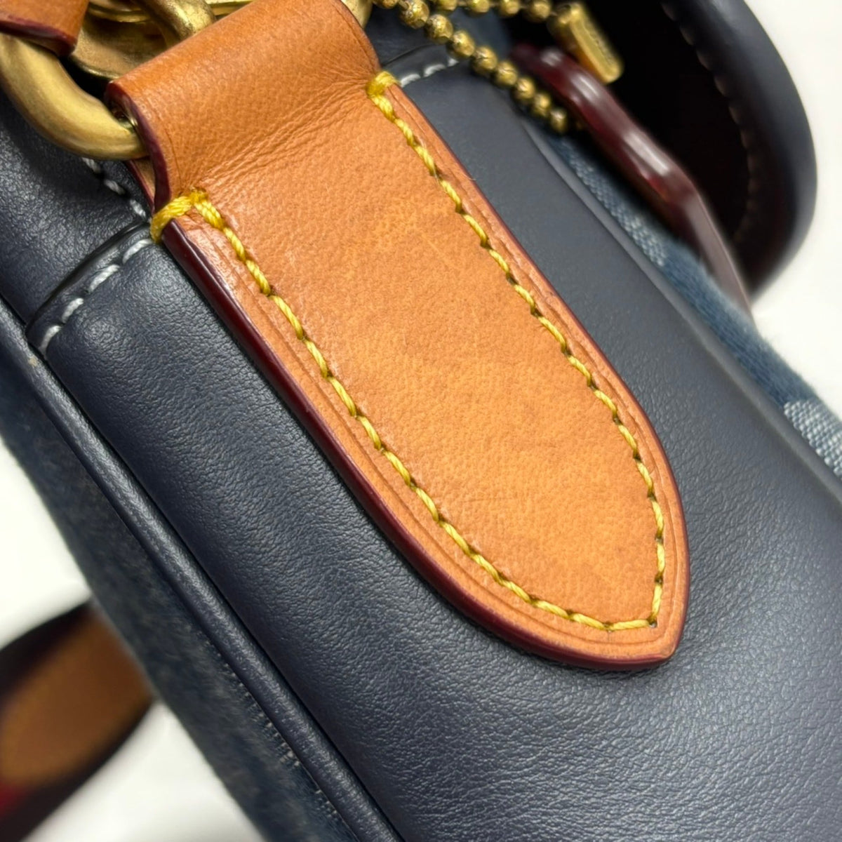 Coach Brown Navy Red Color Canvas Leather Pochette Shoulder Bag (Pre-Owned)