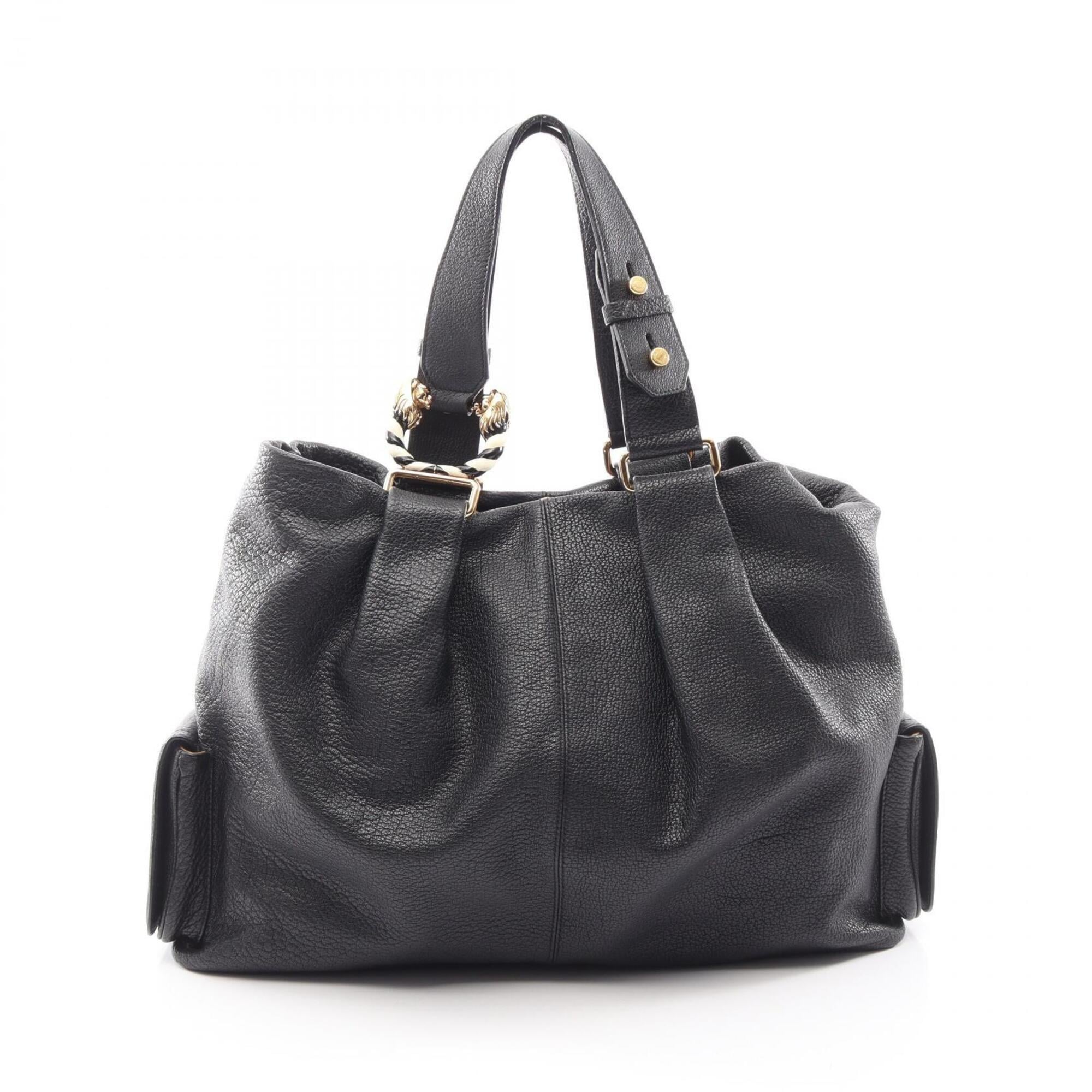 Bvlgari Black Leather Handbag Tote Bag (Pre-Owned)