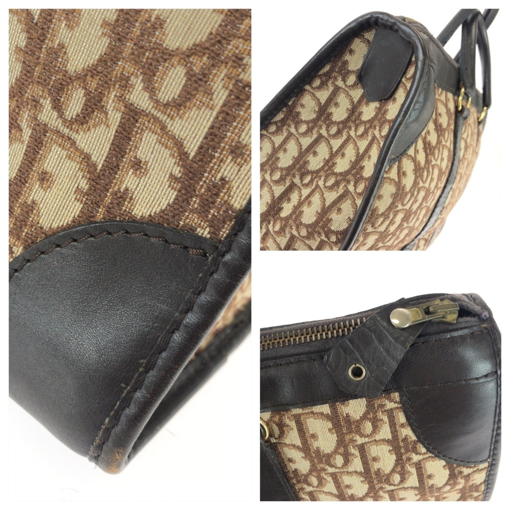 Christian Dior Brown Canvas Leather Boston Bag Handbag (Pre-Owned)