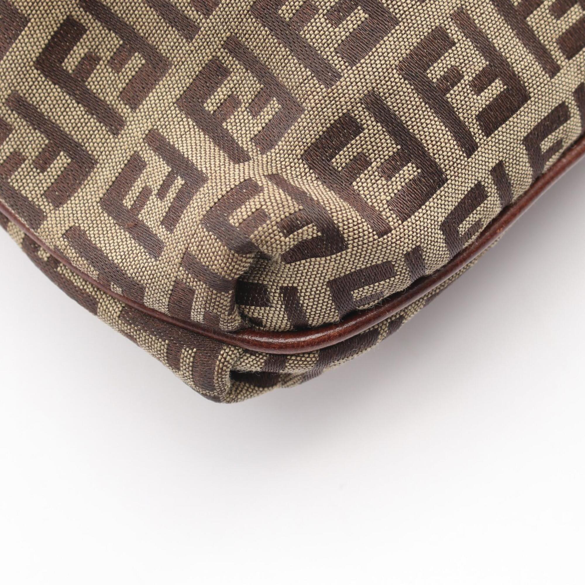 Fendi Beige Brown Canvas Leather Handbag Shoulder Bag (Pre-Owned)