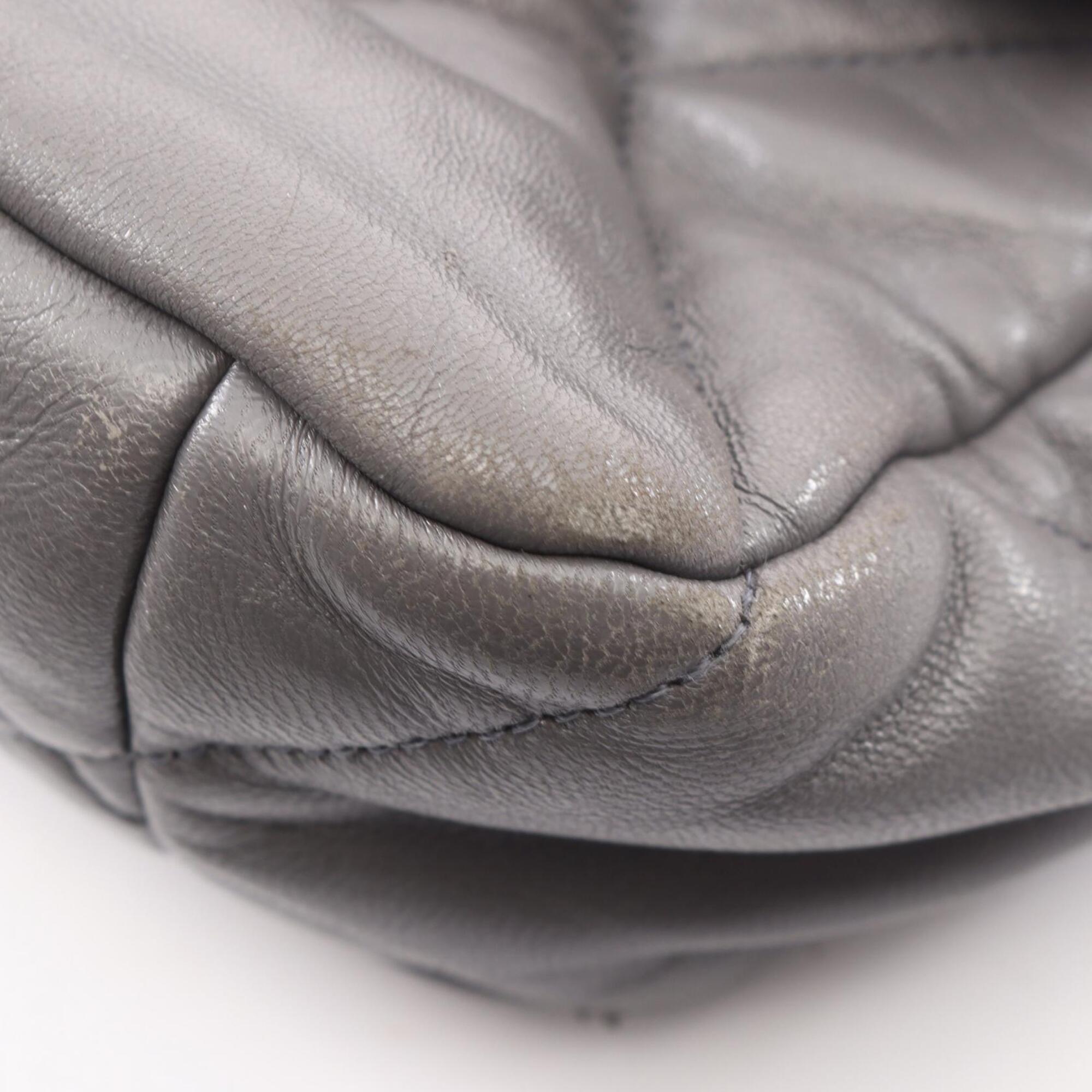 Chanel Gray Leather Handbag Shoulder Bag (Pre-Owned)