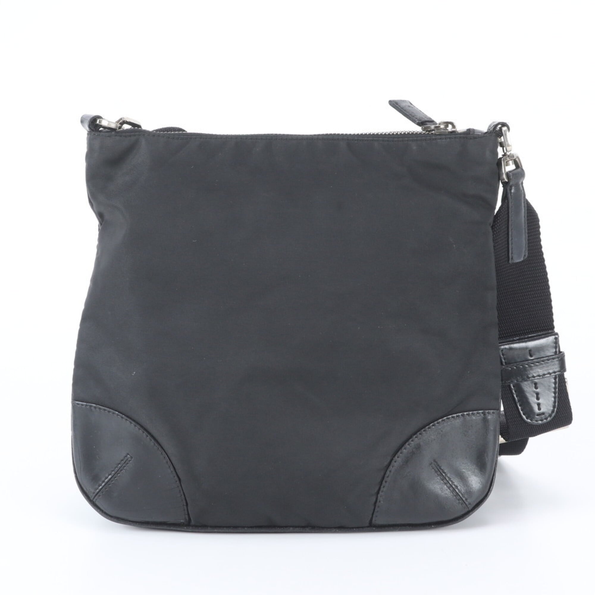 Prada Black Nylon Leather Handbag Shoulder Bag Tote Bag (Pre-Owned)