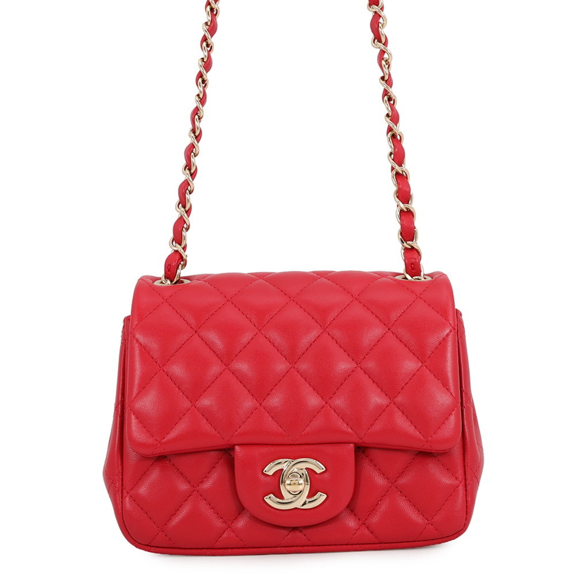 Chanel Matelasse Red Color Leather Handbag Shoulder Bag (Pre-Owned)