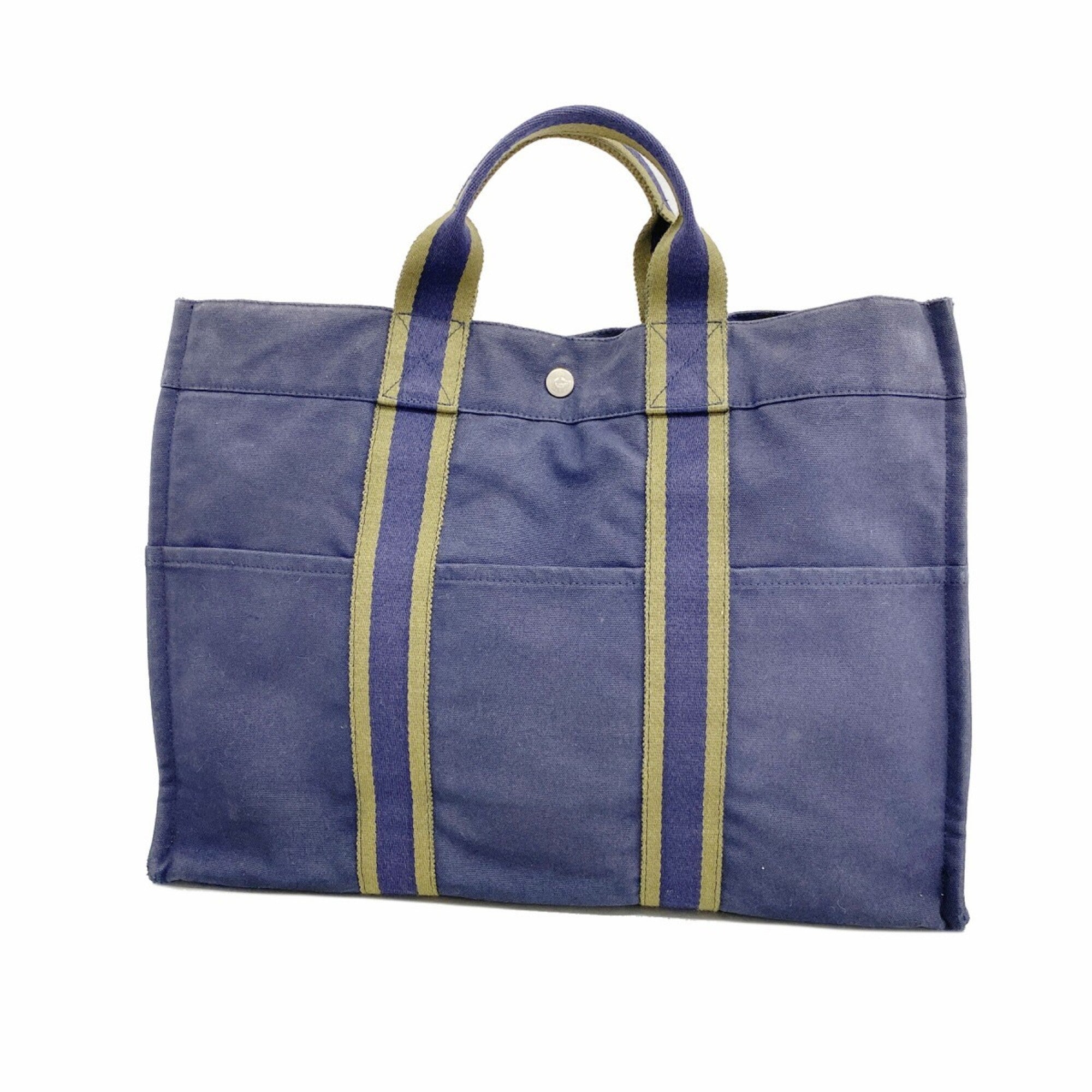 Hermes Khaki Navy Canvas Tote Bag (Pre-Owned)