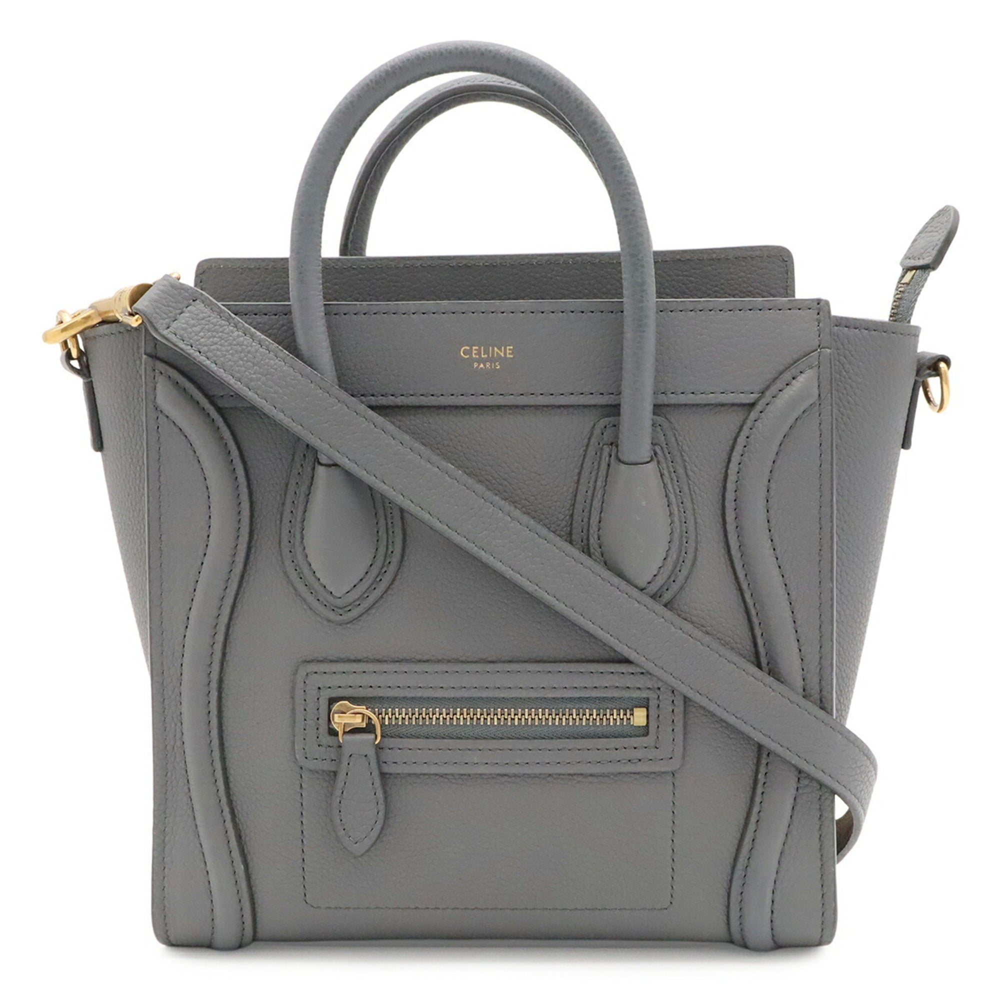 Celine Black Gray Leather Handbag Shoulder Bag (Pre-Owned)
