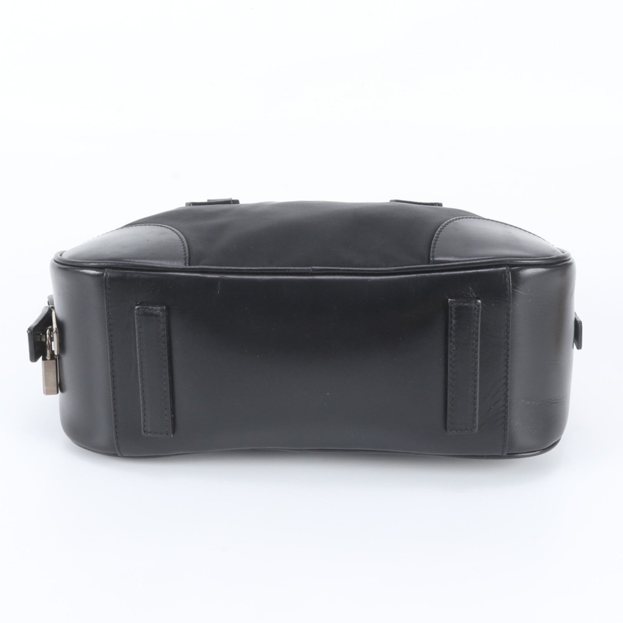 Prada Black Leather Nylon Handbag Tote Bag (Pre-Owned)