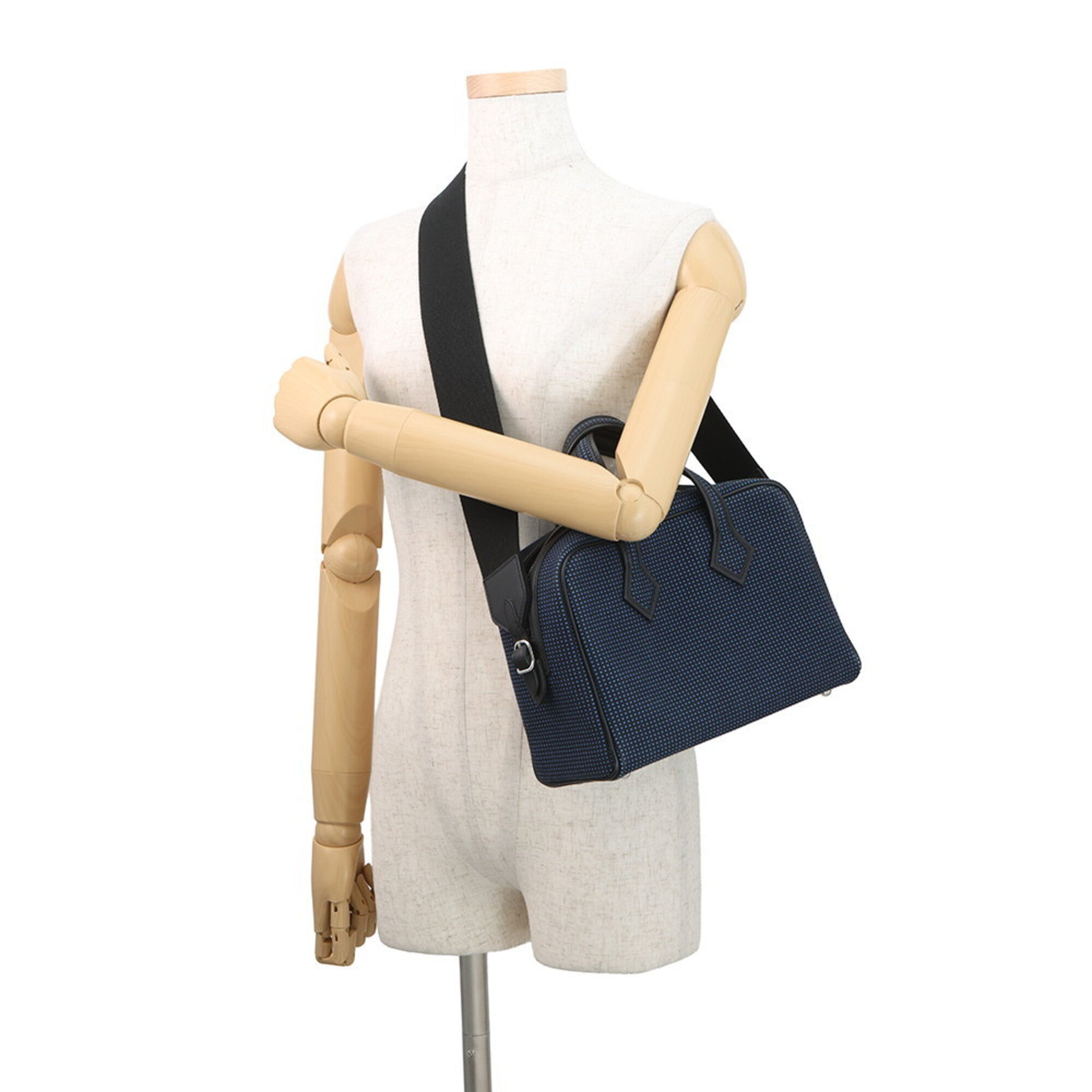 Hermes Black Bleu Saphir Swift Leather Canvas Handbag Shoulder Bag (Pre-Owned)