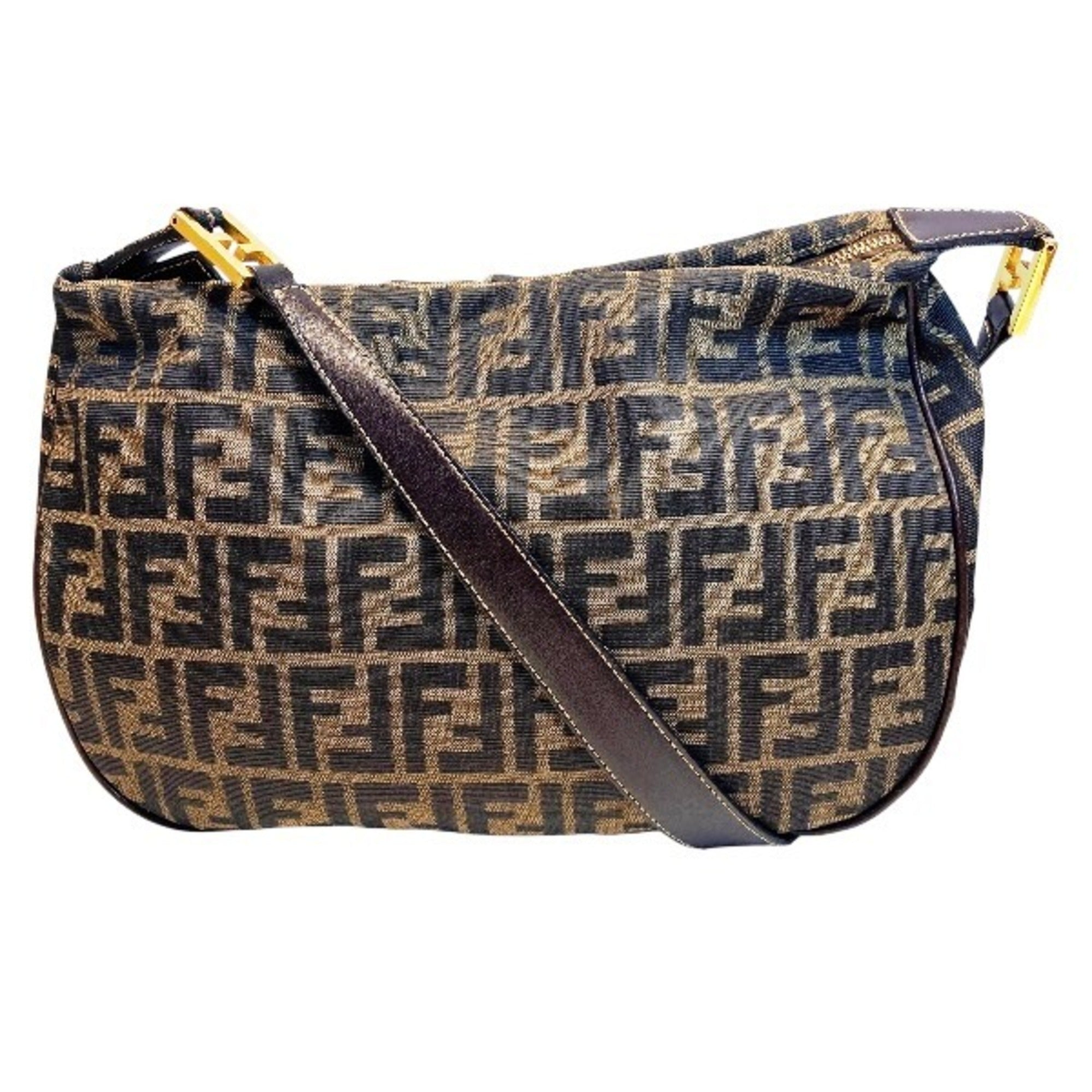 Fendi Zucca Brown Canvas Leather Handbag Shoulder Bag (Pre-Owned)