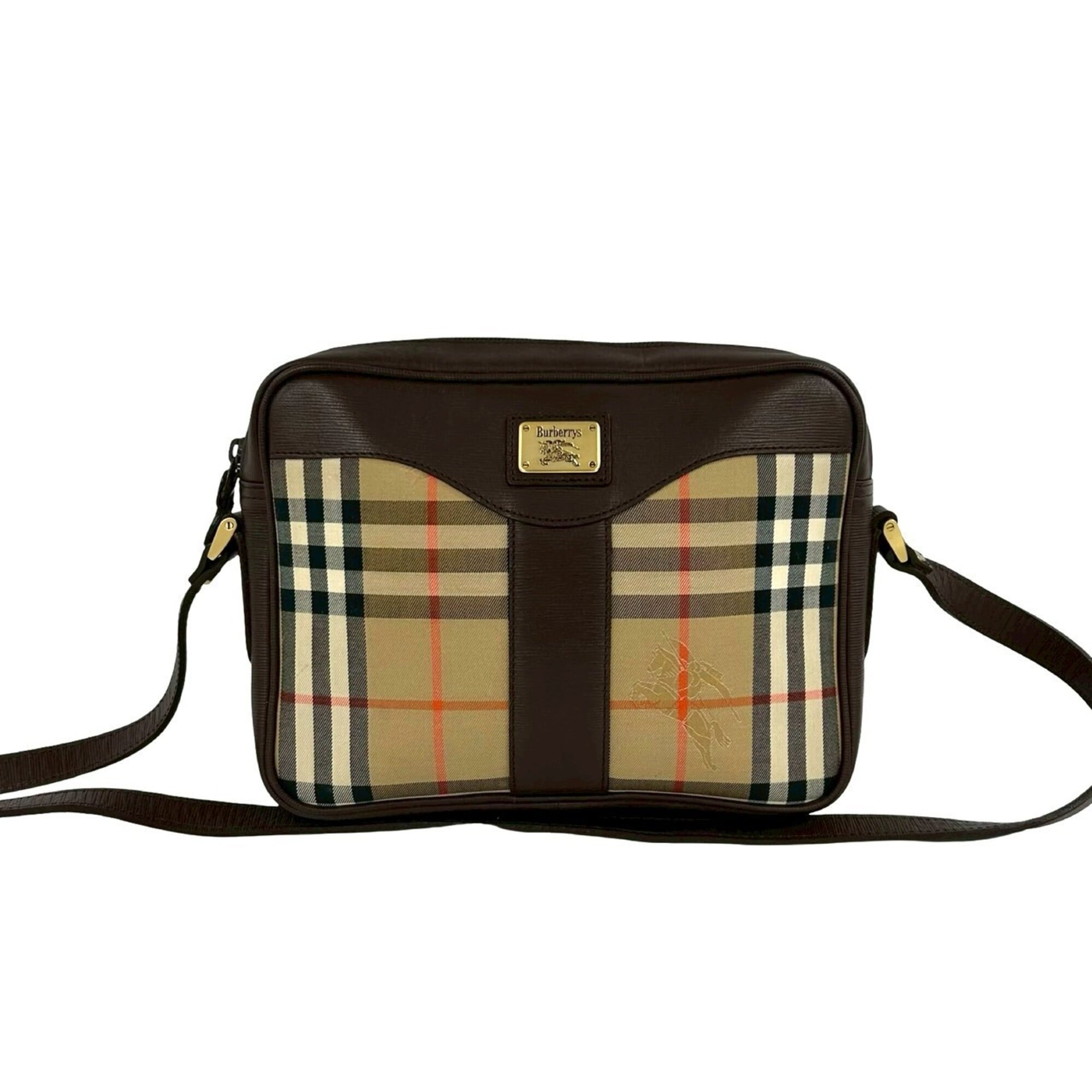 Burberry Beige Brown Canvas Leather Pochette Shoulder Bag (Pre-Owned)