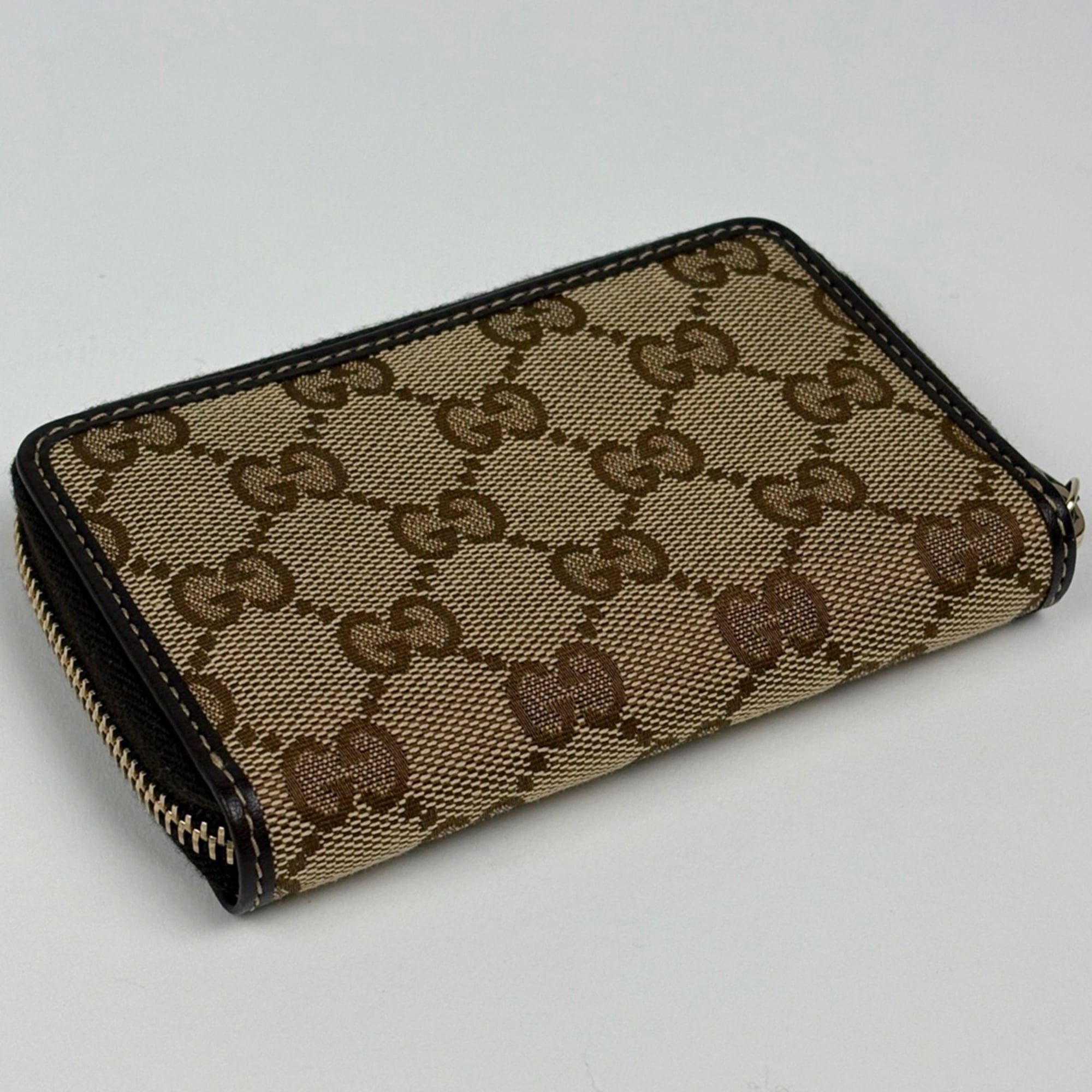 Gucci Beige Brown Canvas Leather Coin Purse/Coin Case (Pre-Owned)
