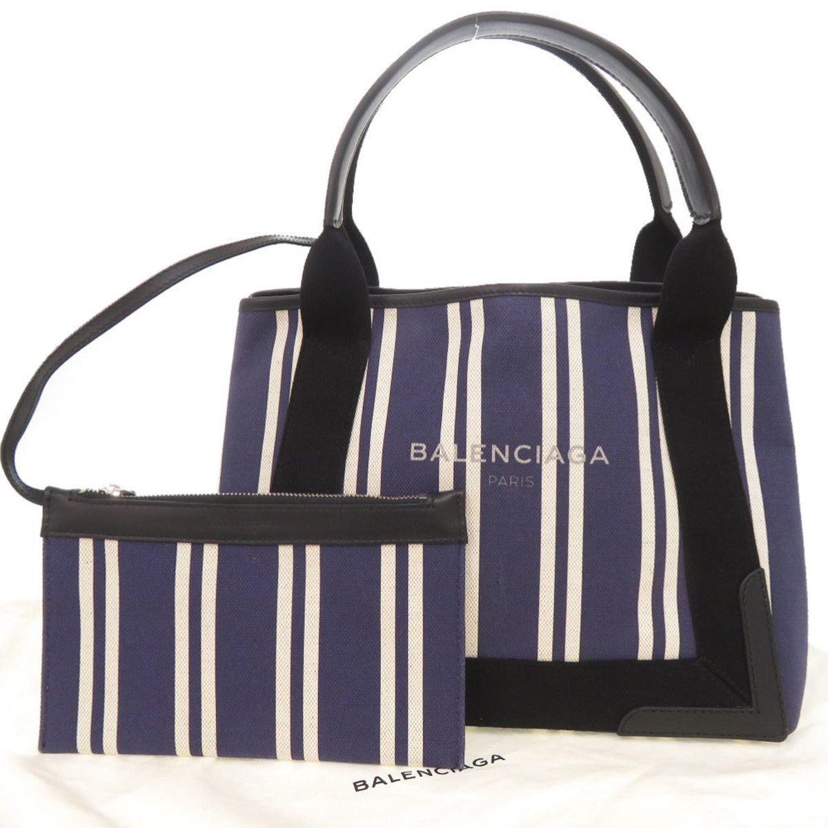 Balenciaga Black Navy White Canvas Leather Handbag Tote Bag (Pre-Owned)