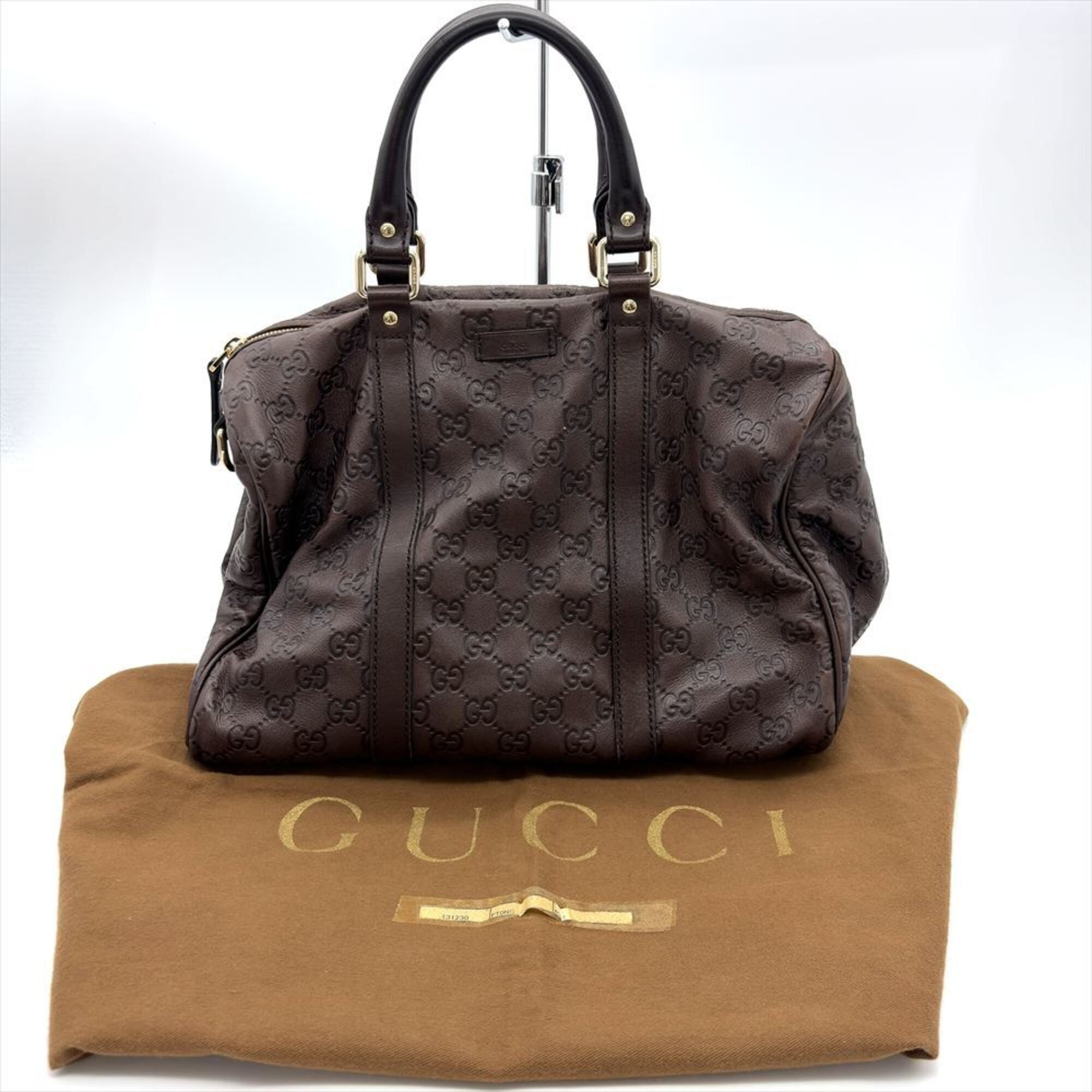 Gucci Brown Gg Leather Boston Bag Handbag (Pre-Owned)