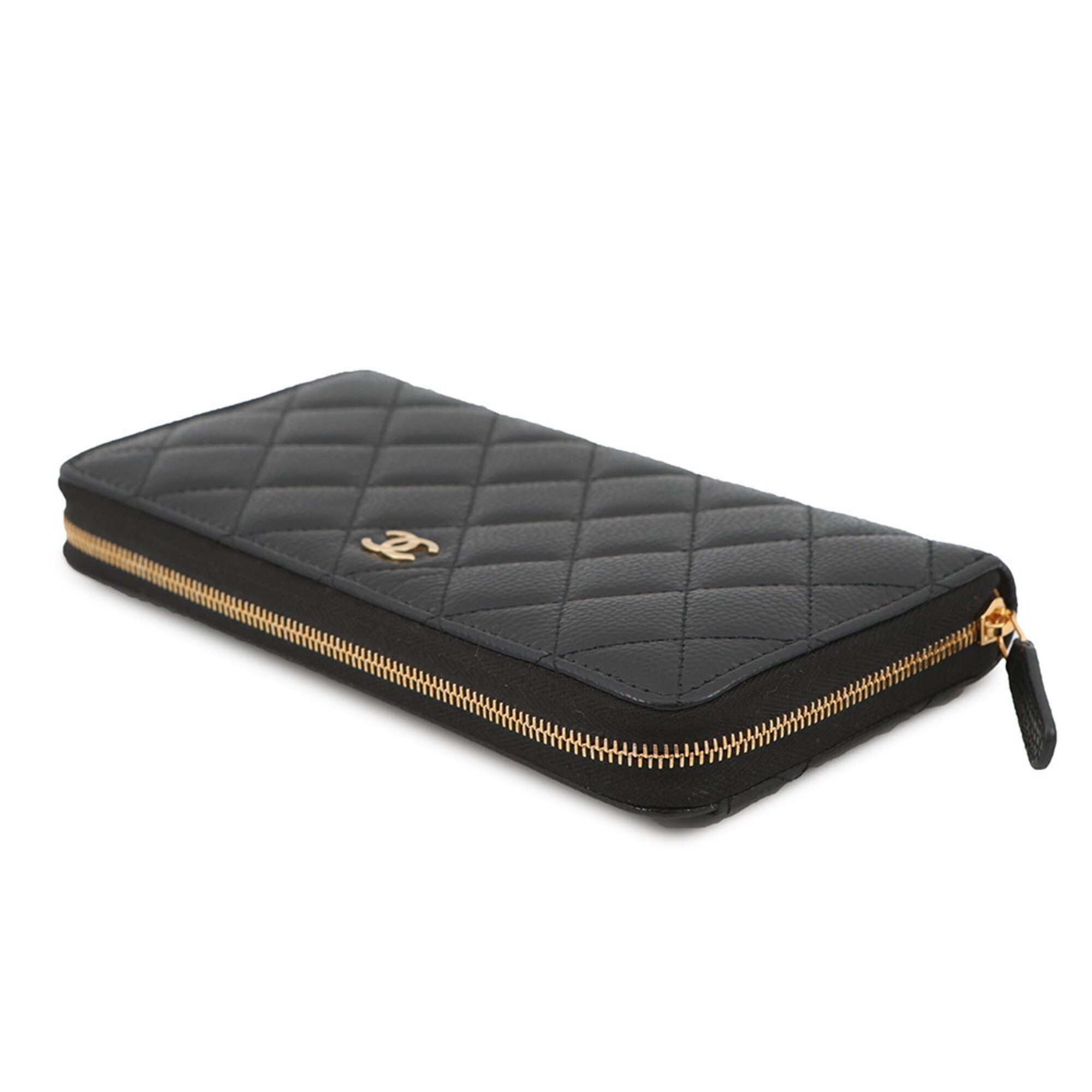 Chanel Black Grained Calfskin Long Wallet (Bi-Fold) (Pre-Owned)