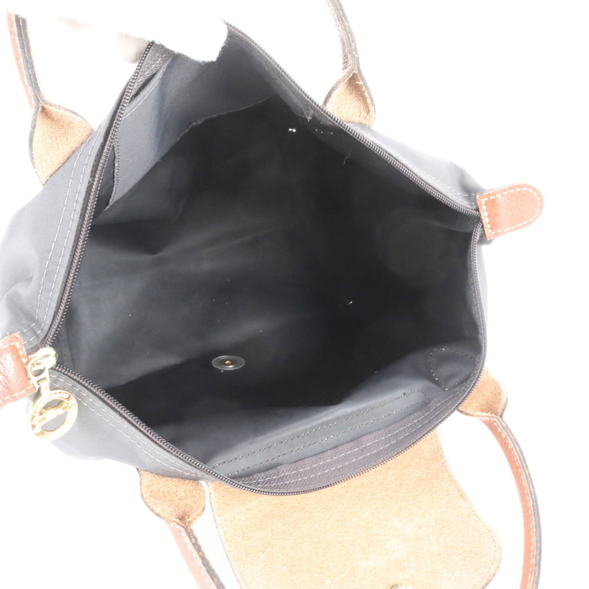 Longchamp Dark Gray Leather Nylon Handbag Shoulder Bag Tote Bag (Pre-Owned)