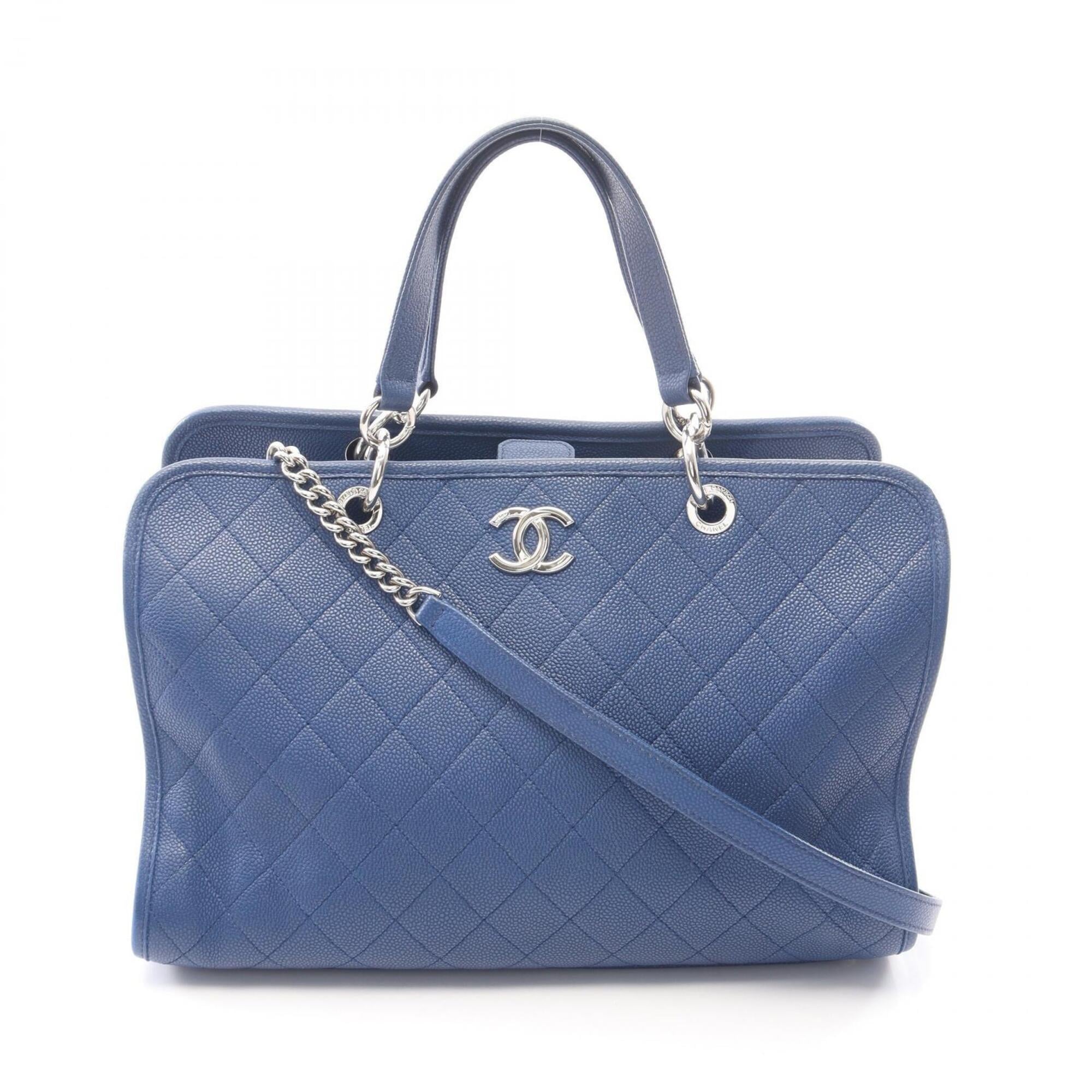 Chanel Blue Grained Calfskin Handbag Tote Bag (Pre-Owned)