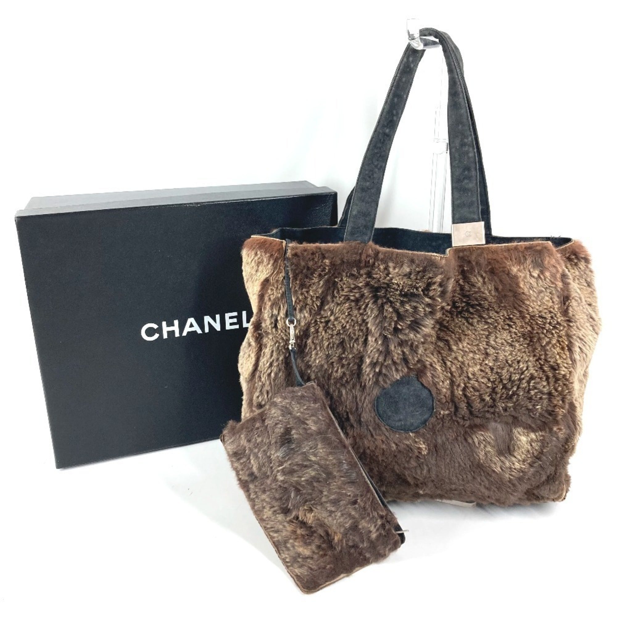 Chanel Black Brown Fur Shoulder Bag Tote Bag (Pre-Owned)