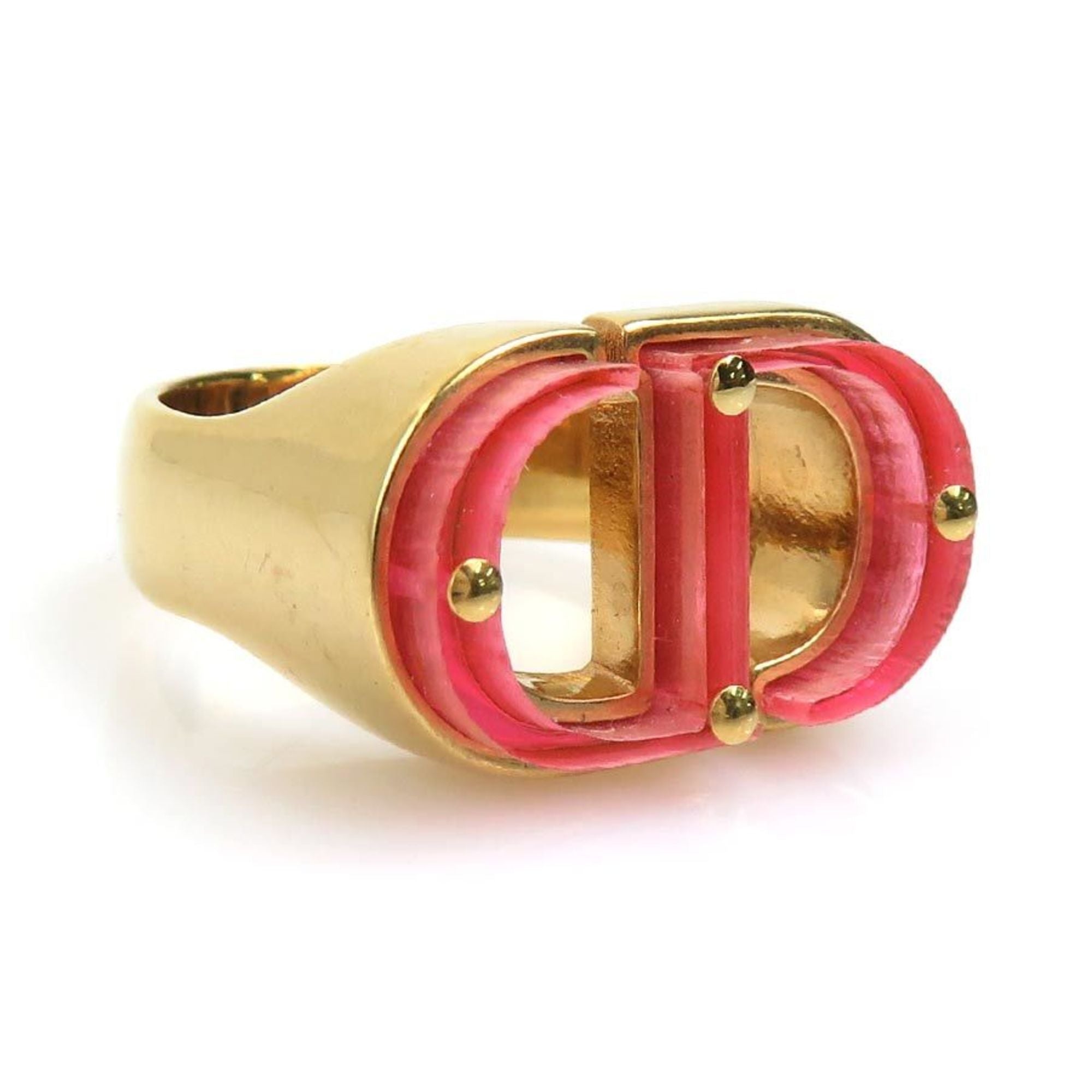 Christian Dior Gold Pink Metal Band Ring (Pre-Owned)