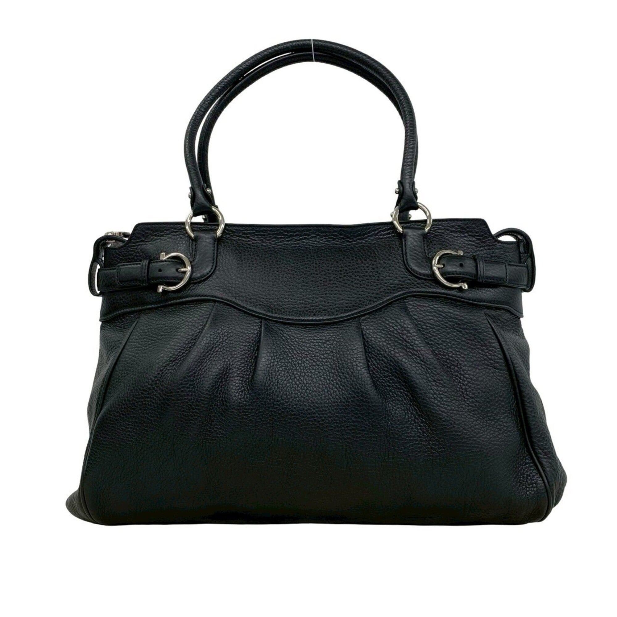 Salvatore Ferragamo Black Leather Handbag Tote Bag (Pre-Owned)