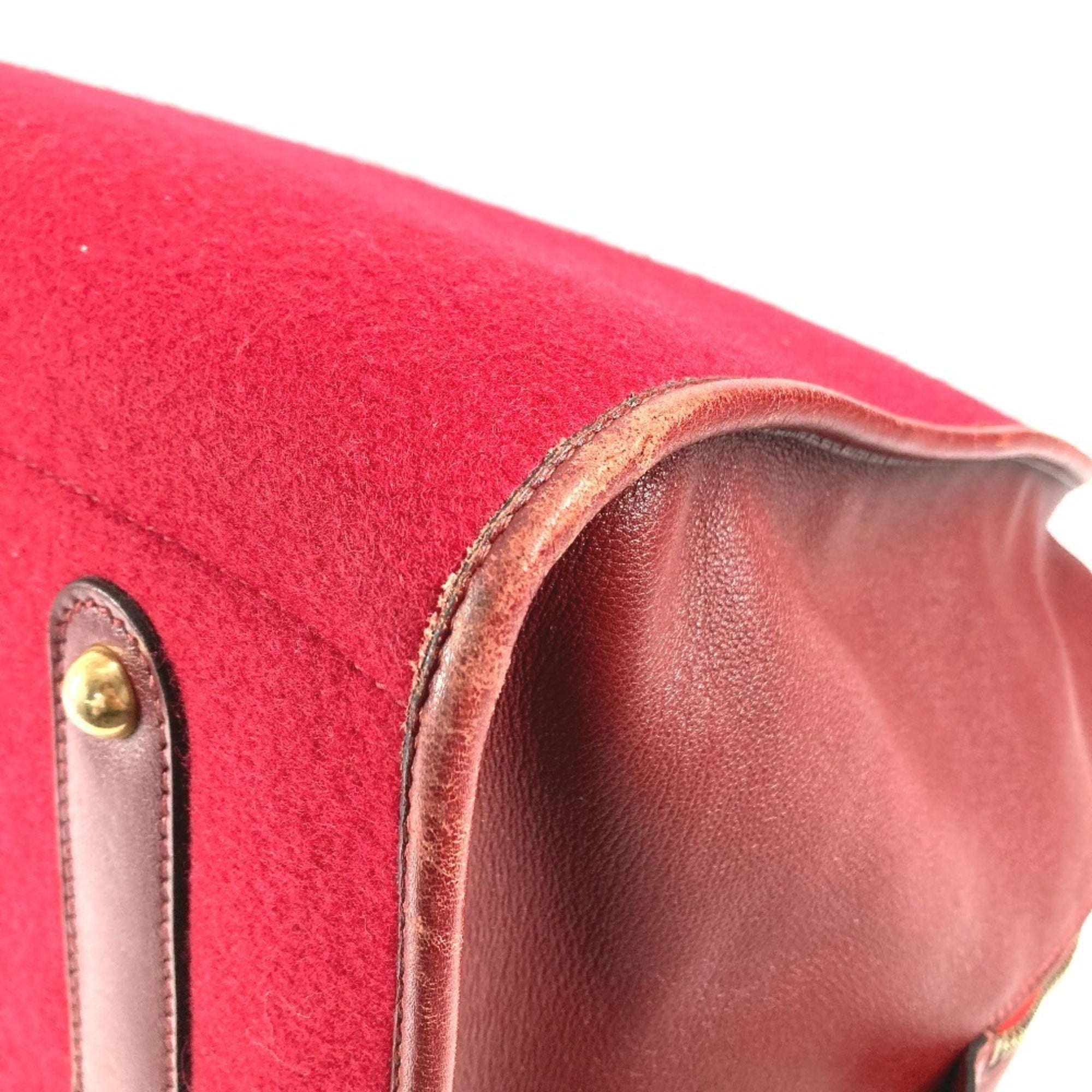 Hermes Red Color Felt Leather Boston Bag (Pre-Owned)