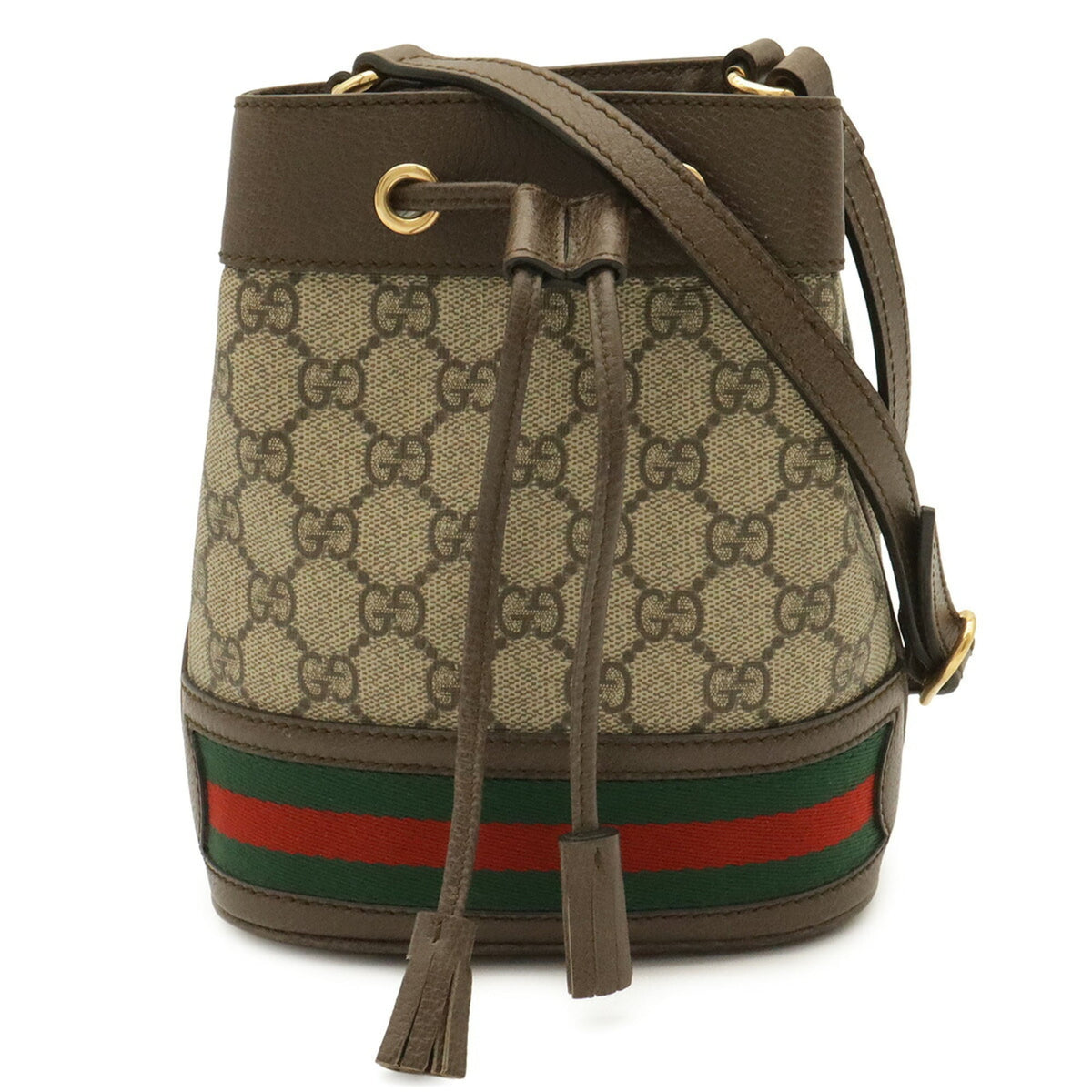 Gucci Beige Brown Green Red Color Gg Supreme Canvas Leather Shoulder Bag (Pre-Owned)
