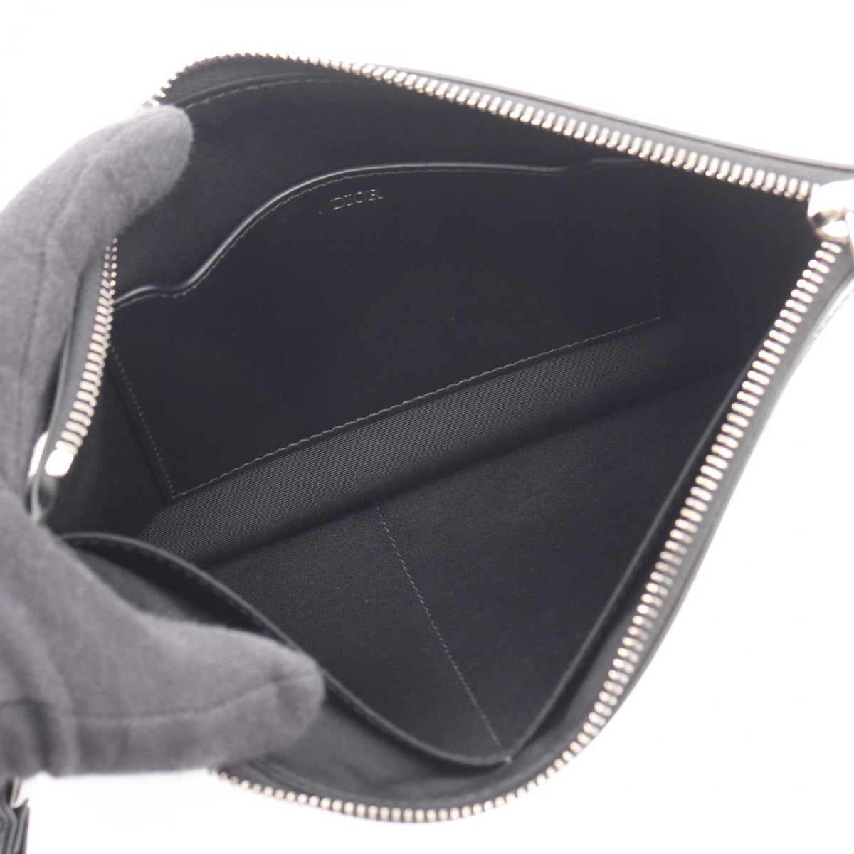 Christian Dior Black Gray Leather Clutch Bag (Pre-Owned)