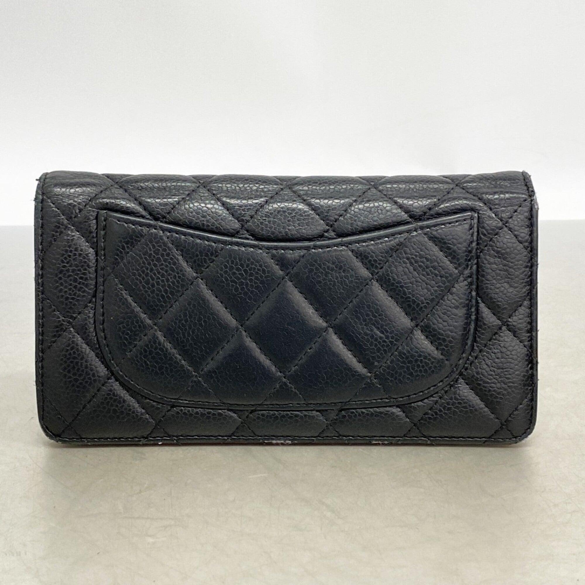 Chanel Black Grained Calfskin Long Wallet (Bi-Fold) (Pre-Owned)