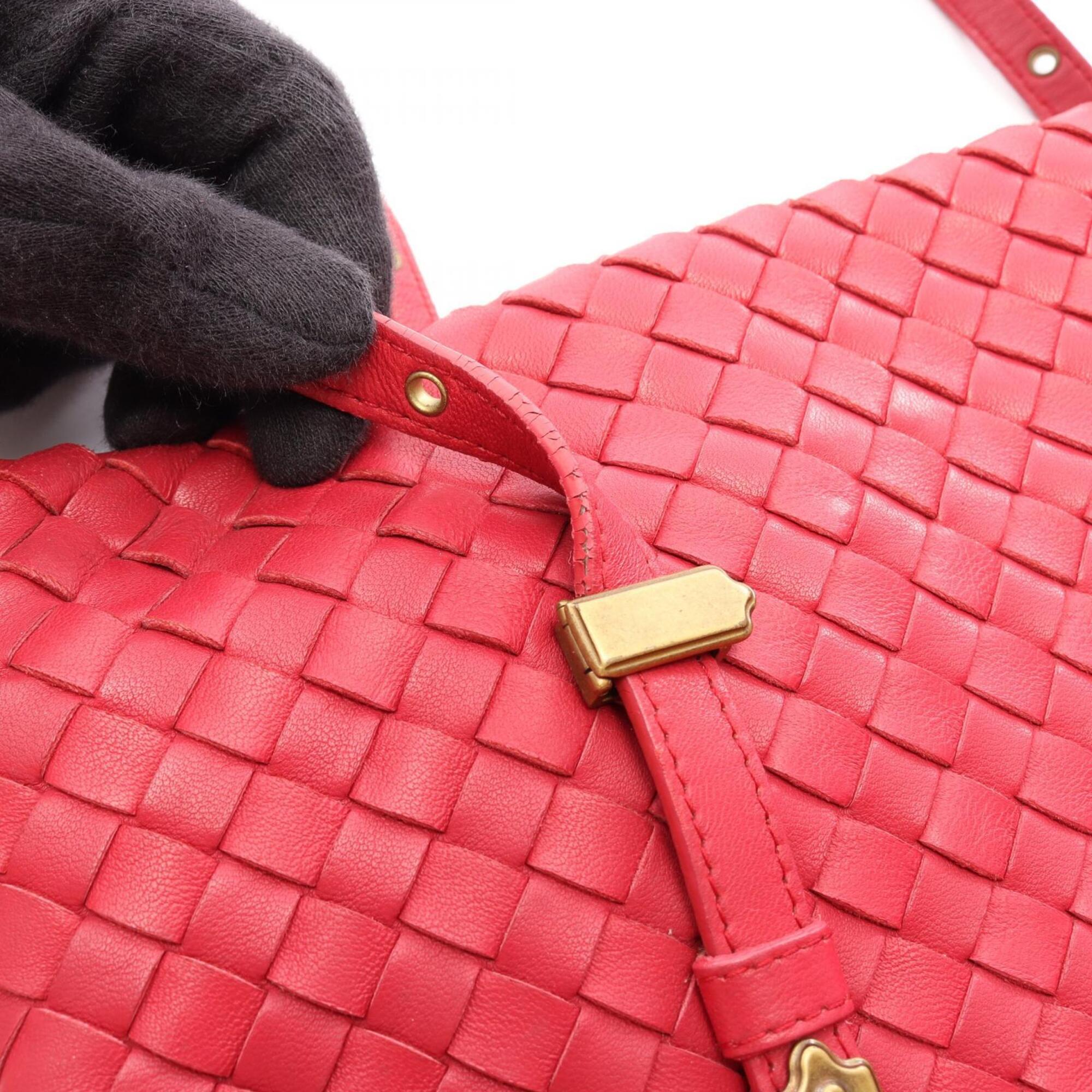 Bottega Veneta Red Color Leather Handbag Tote Bag (Pre-Owned)