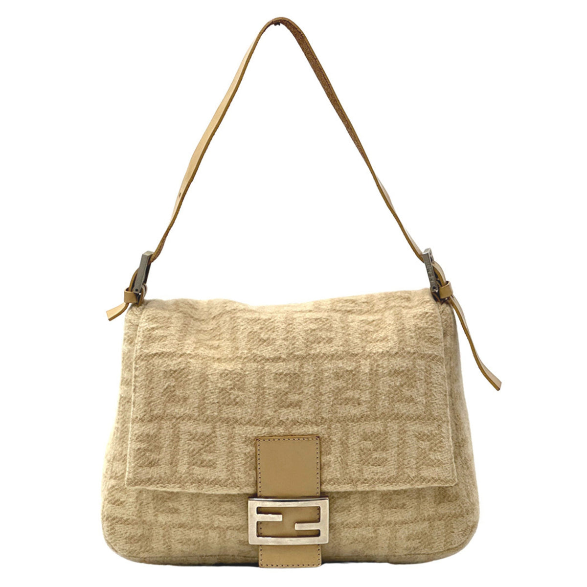 Fendi Beige Wool Handbag Shoulder Bag (Pre-Owned)