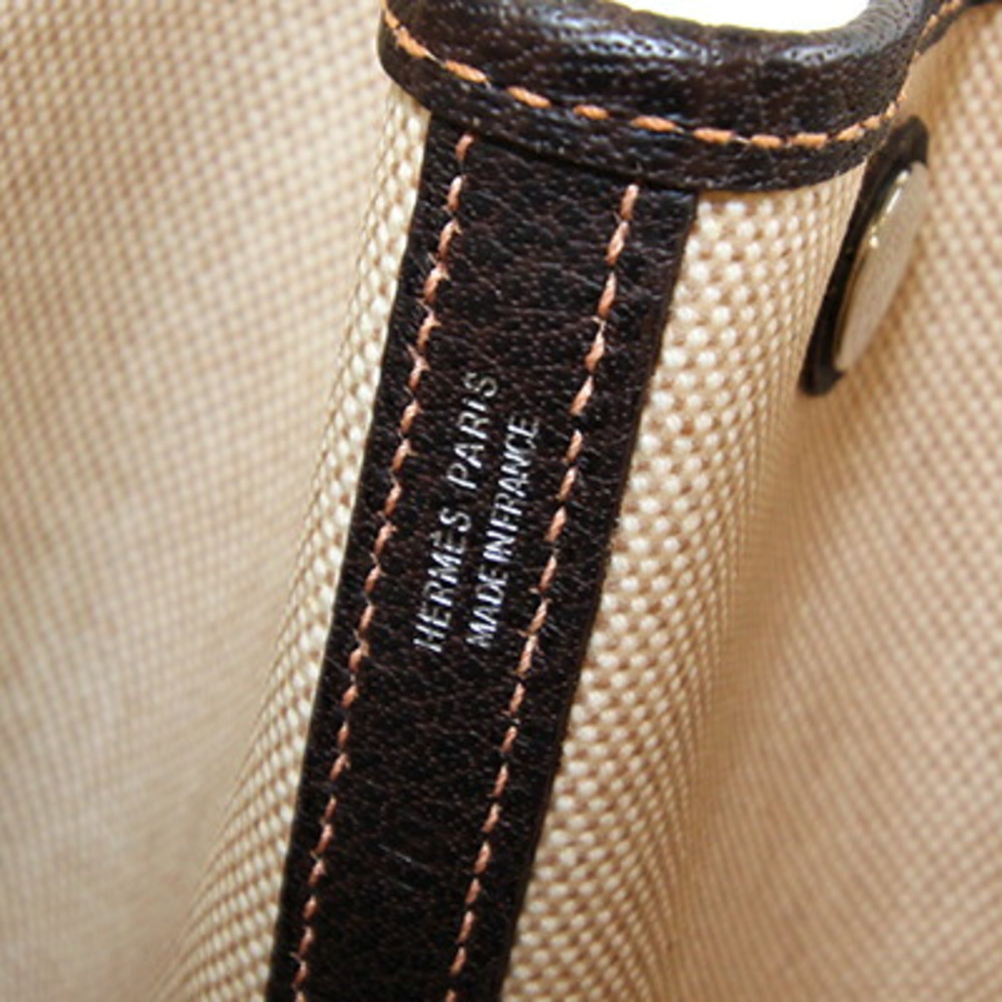 Hermes Garden Marron Toile H Leather Handbag Tote Bag (Pre-Owned)