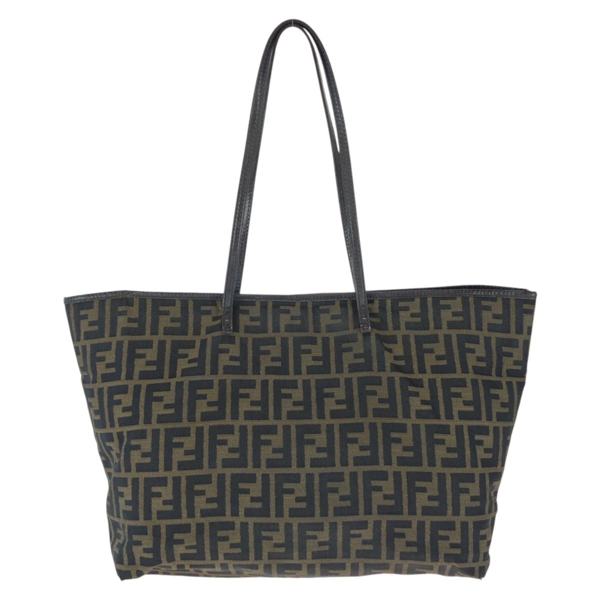 Fendi Brown Dark Brown Canvas Leather Shoulder Bag Tote Bag (Pre-Owned)
