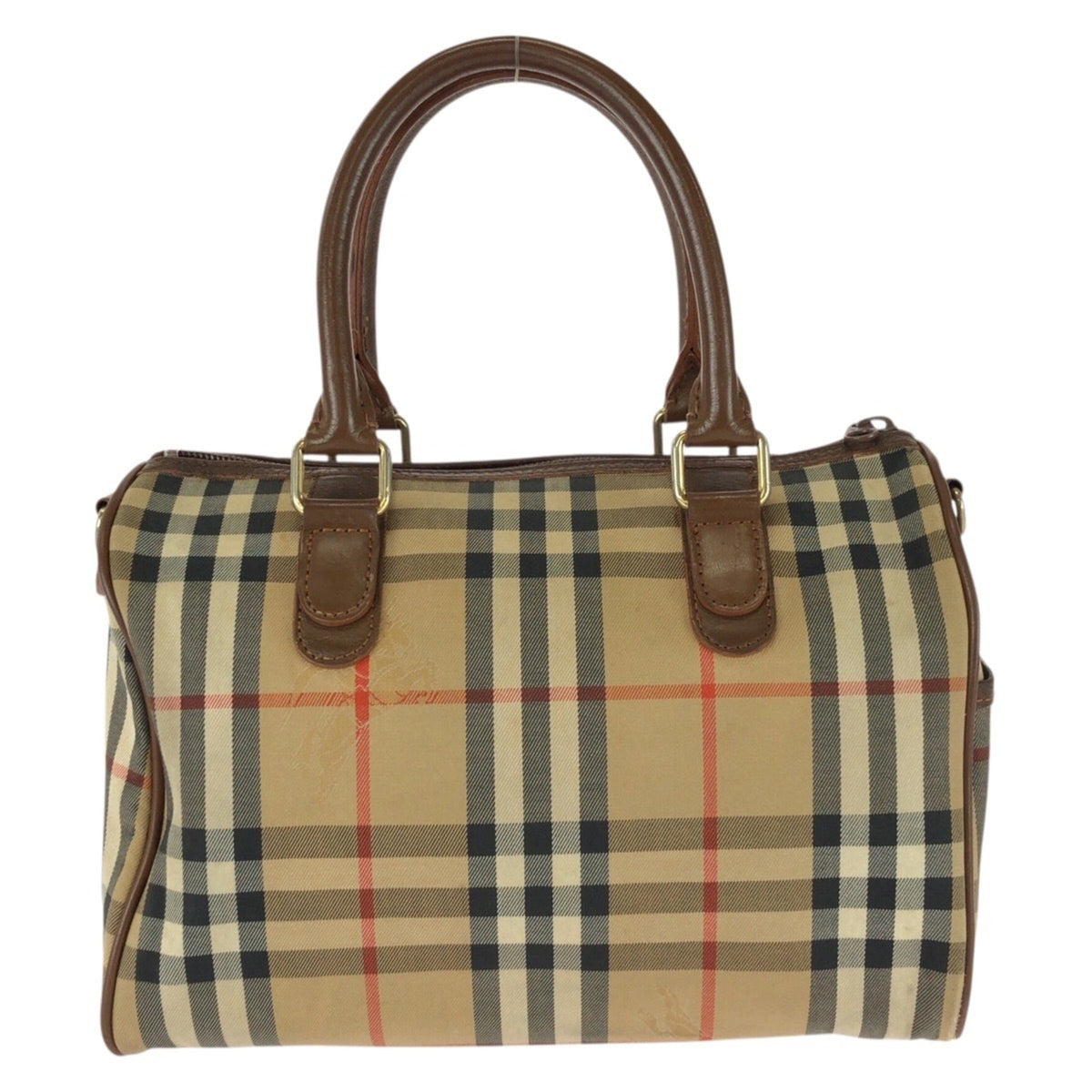 Burberry Beige Brown Canvas Leather Boston Bag Handbag (Pre-Owned)