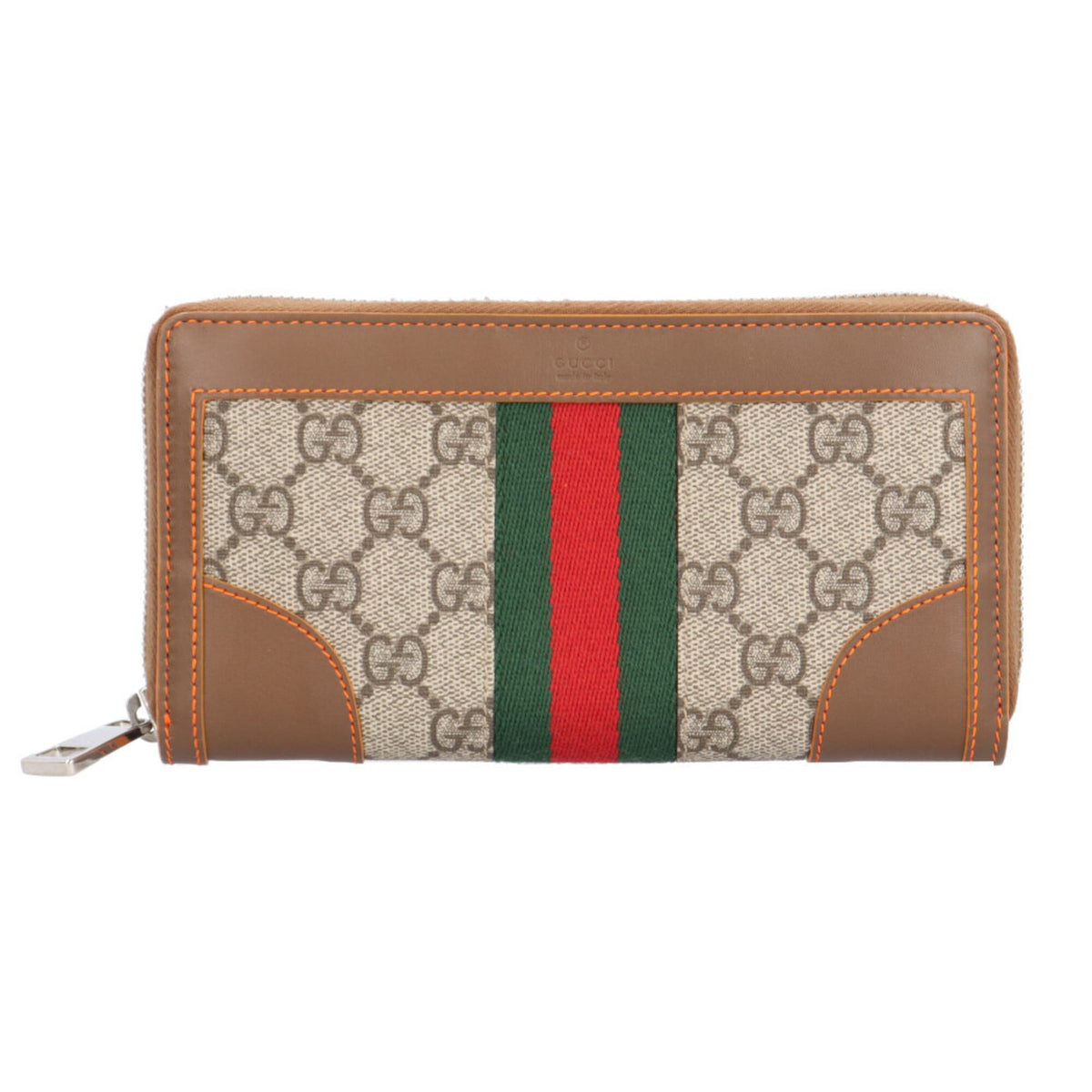 Gucci Beige Brown Gg Supreme Canvas Leather Long Wallet (Bi-Fold) (Pre-Owned)