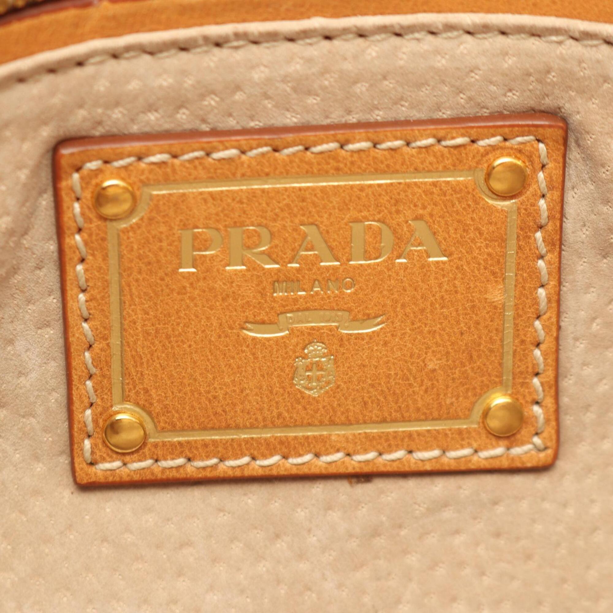 Prada Black Brown Pink Canvas Leather Handbag Shoulder Bag (Pre-Owned)