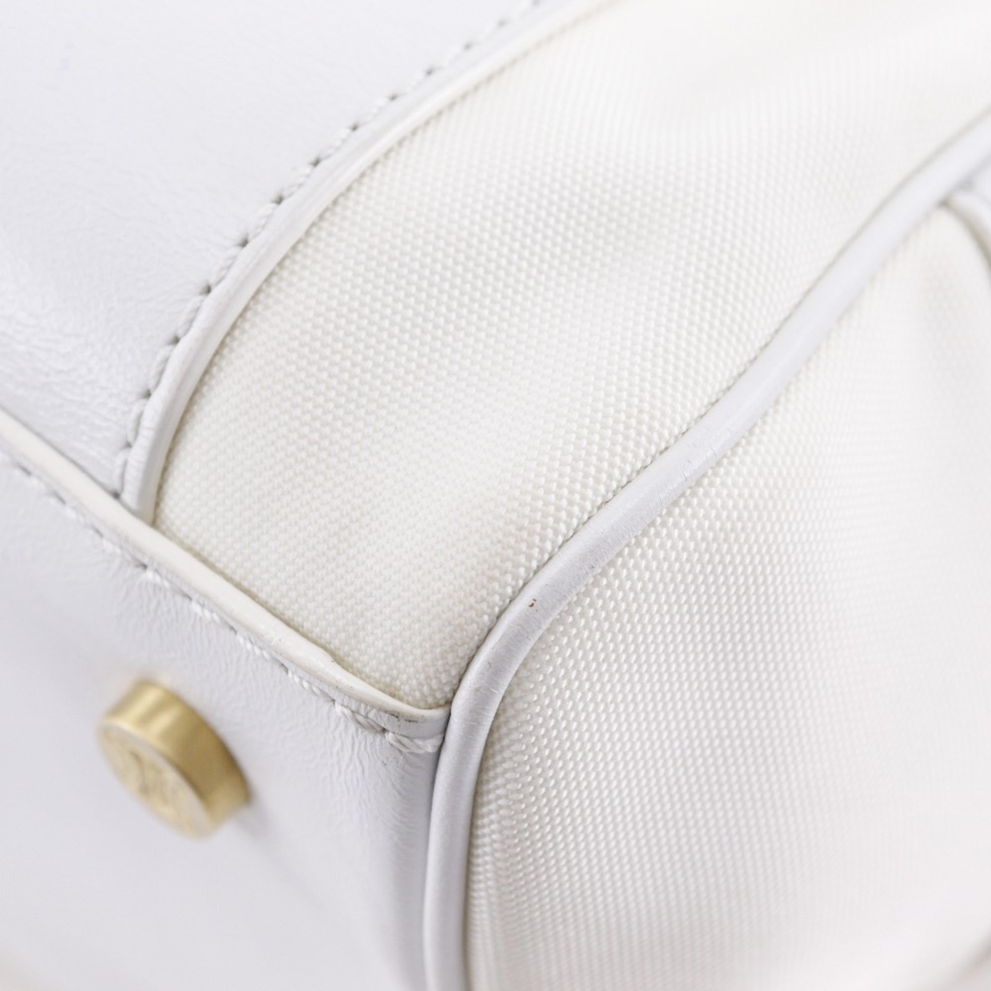 Celine White Nylon Canvas Leather Boston Bag Handbag (Pre-Owned)