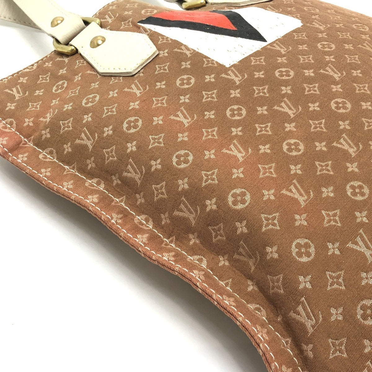 Louis Vuitton Beige Canvas Leather Shoulder Bag Tote Bag (Pre-Owned)