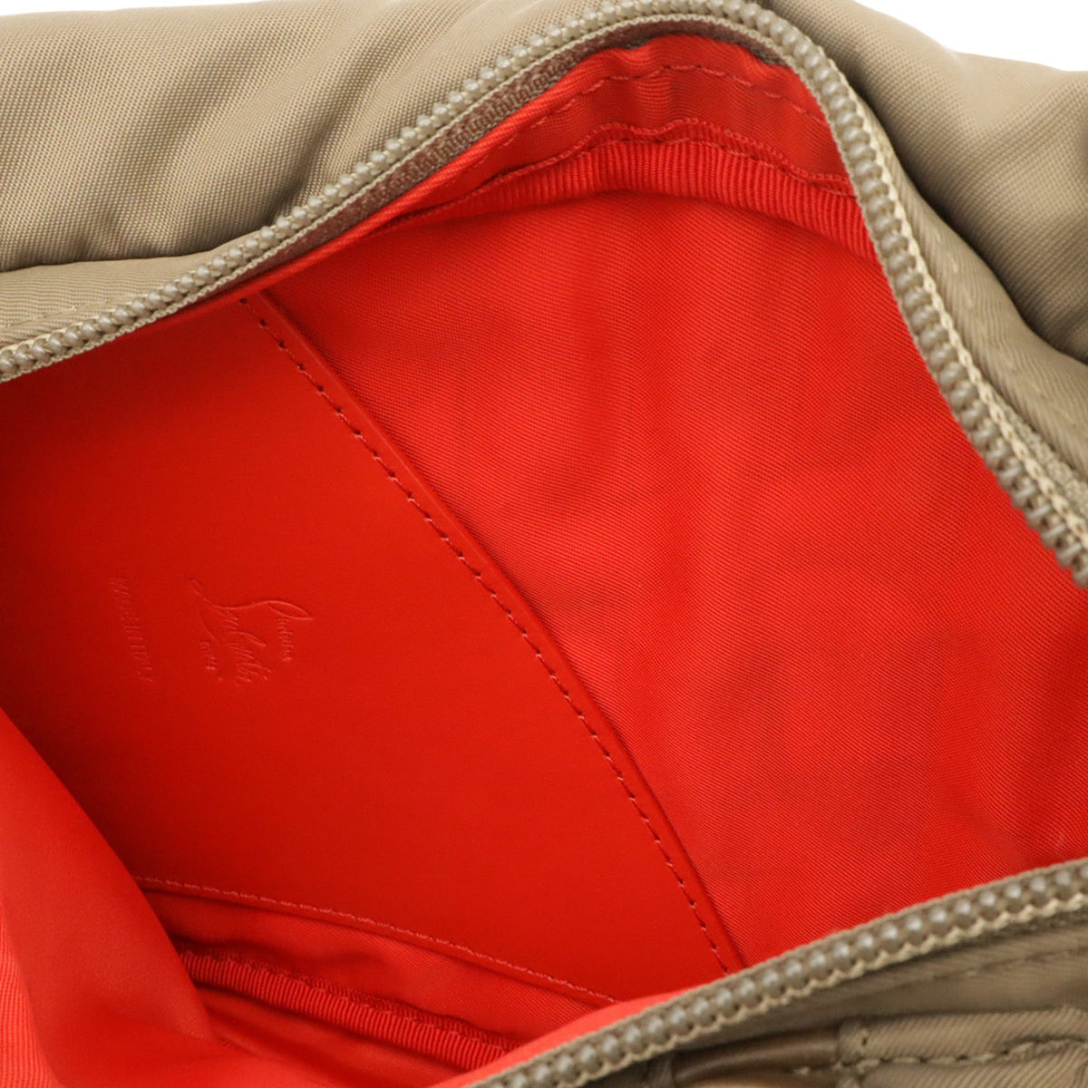 Christian Louboutin Khaki Brown Nylon Leather Rubber Handbag Shoulder Bag Sling Bag (Pre-Owned)
