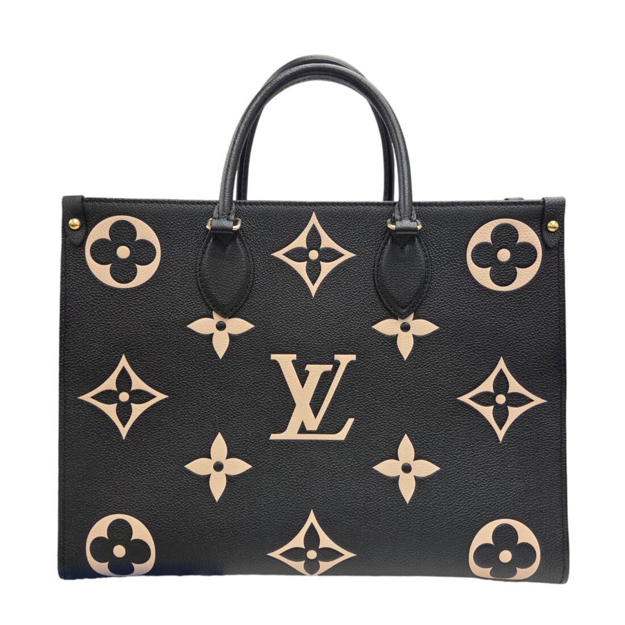 Louis Vuitton Beige Black Leather Handbag Tote Bag (Pre-Owned)