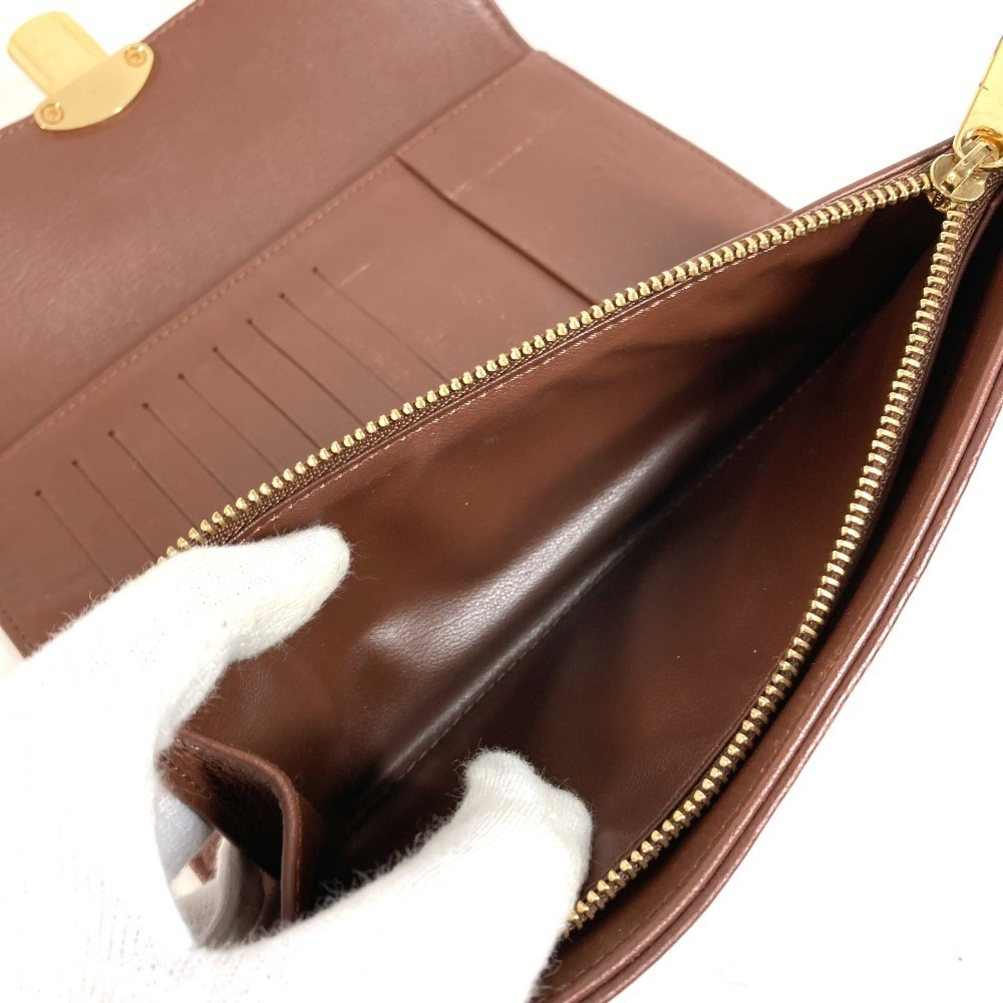 Louis Vuitton Brown Mahina Leather Long Wallet (Tri-Fold) (Pre-Owned)