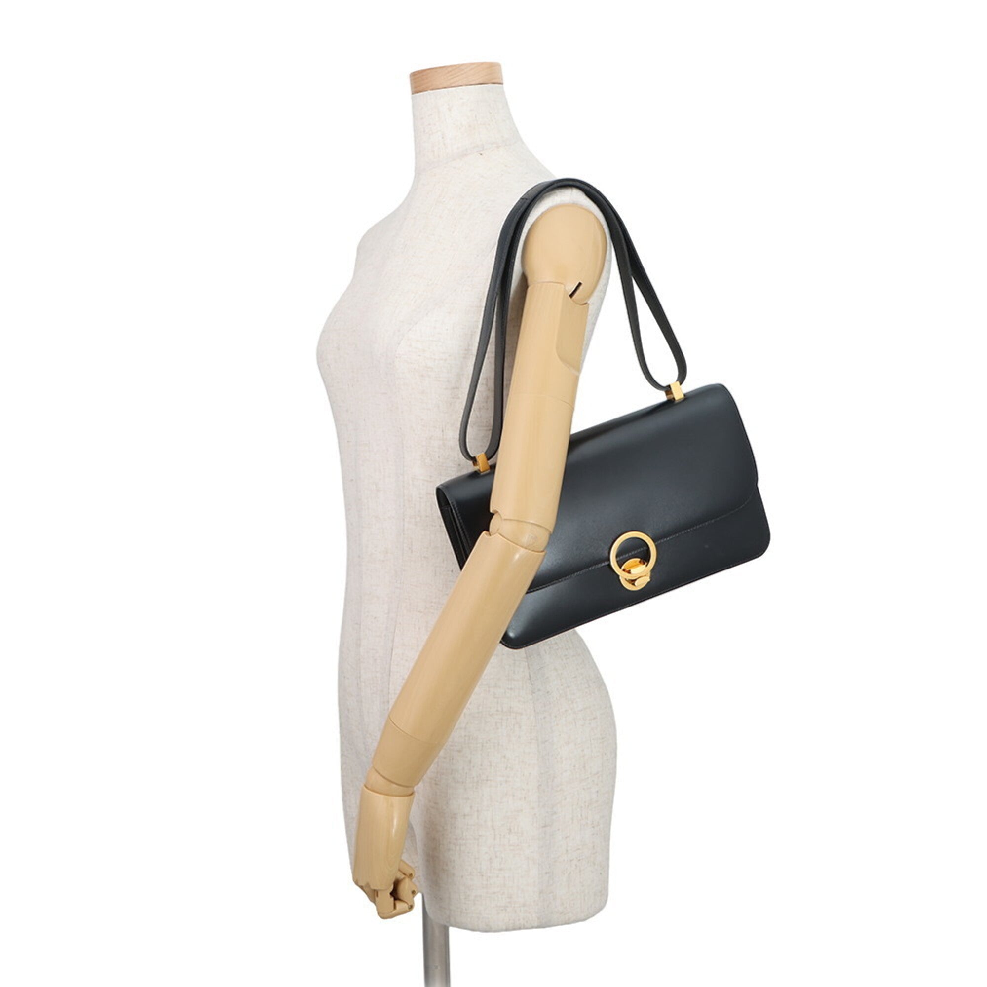 Hermes Navy Box Calf Leather Handbag Shoulder Bag (Pre-Owned)