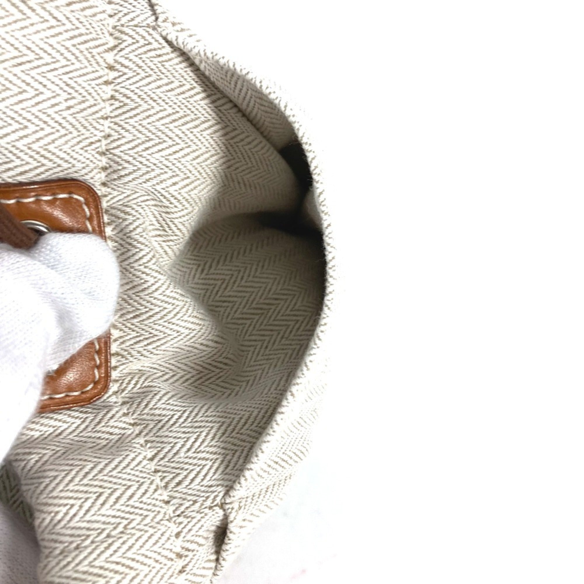 Hermes Beige Dark Brown Toile Chevron Barenia Leather Pouch (Pre-Owned)