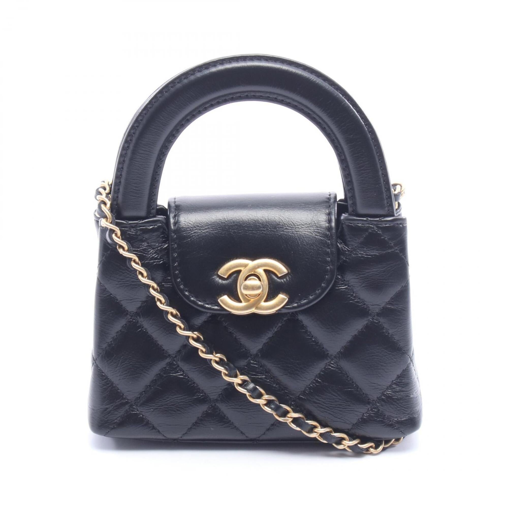 Chanel Black Leather Handbag Shoulder Bag (Pre-Owned)