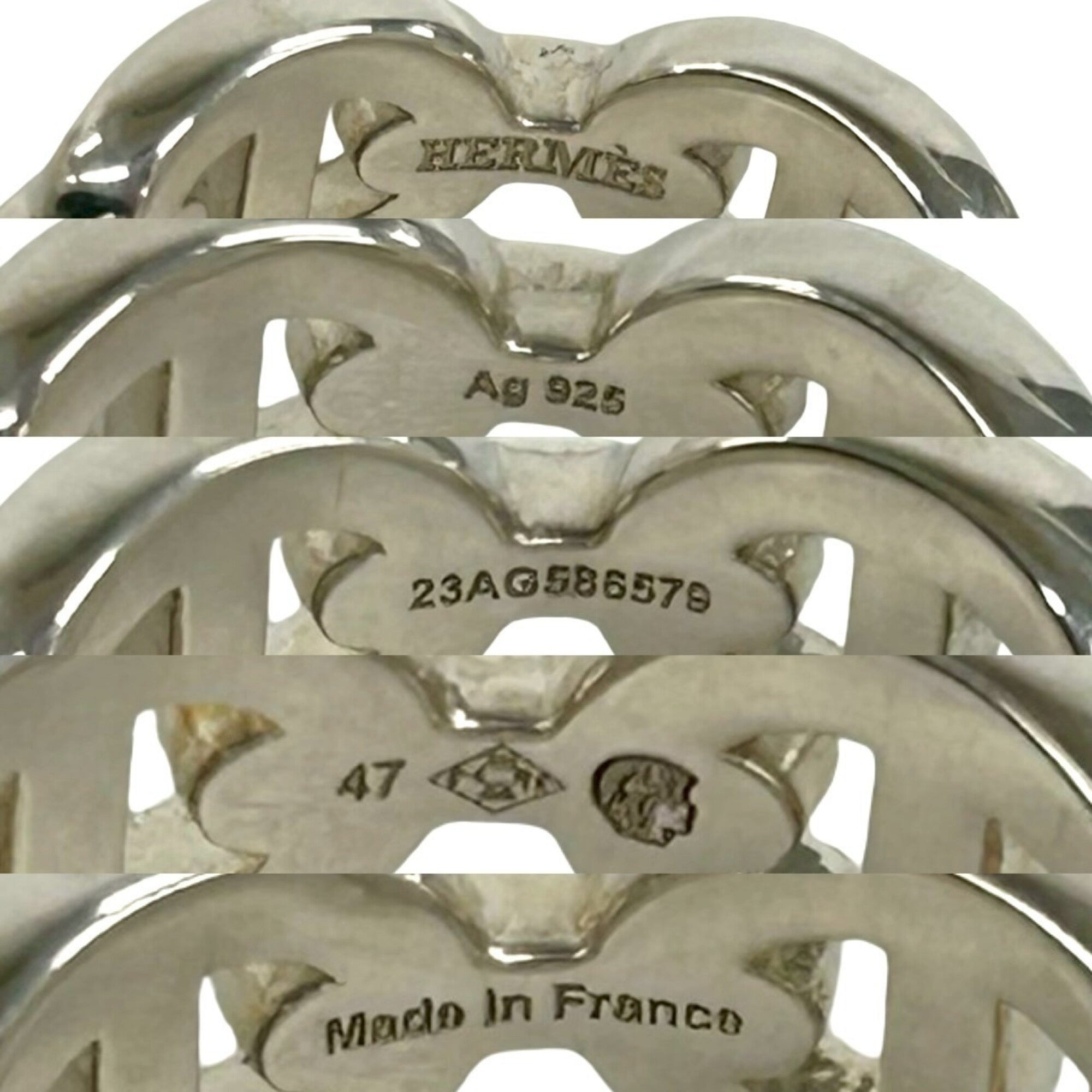 Hermes Silver Silver 925 Band Ring (Pre-Owned)