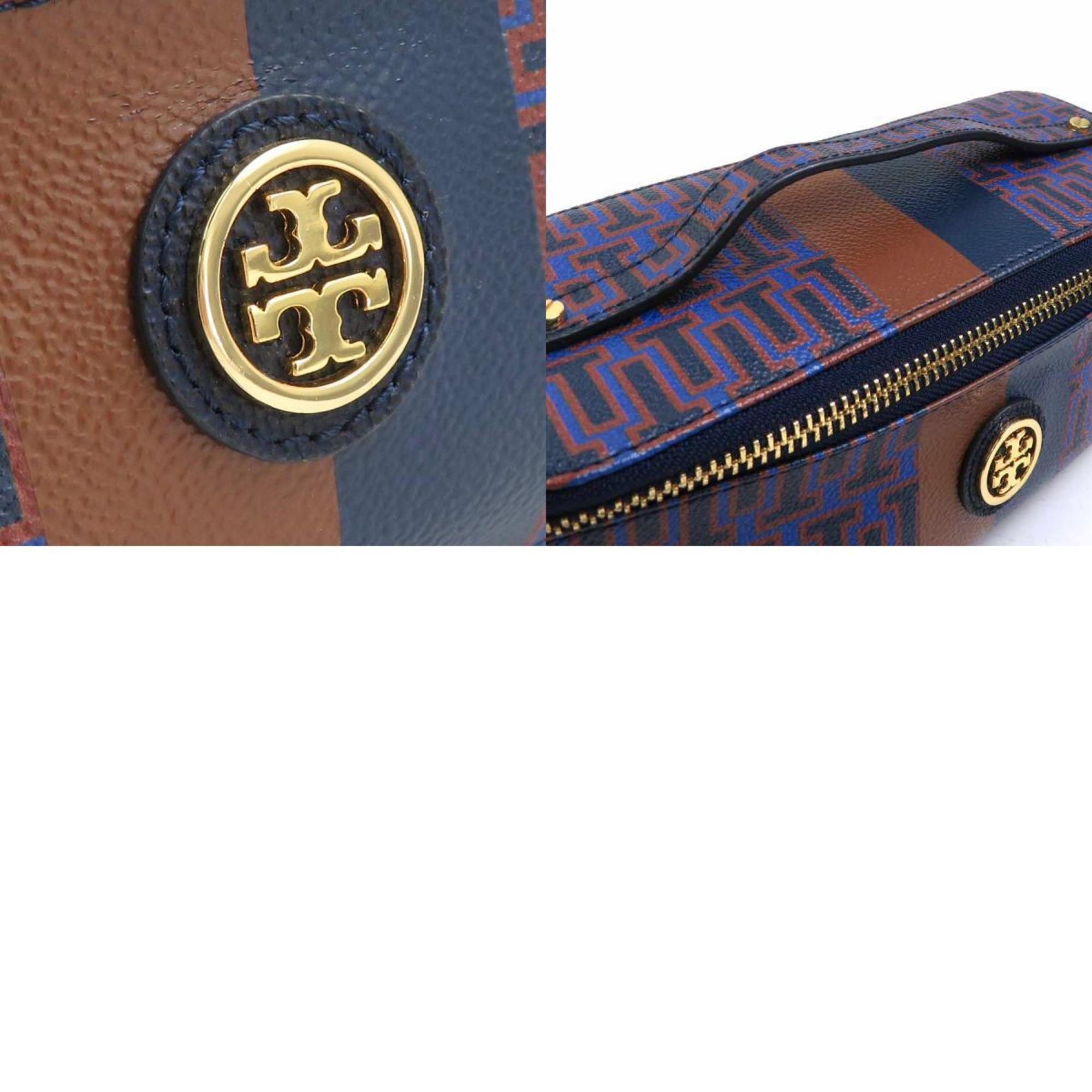 Tory Burch Brown Navy Leather Handbag Vanity Bag (Pre-Owned)