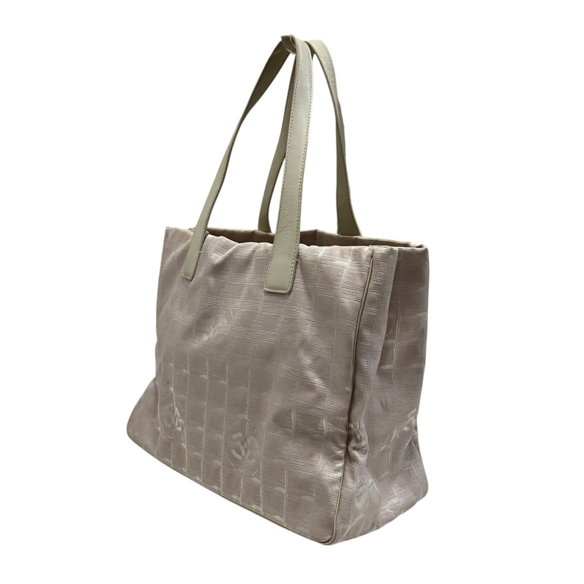 Chanel Pink Beige Canvas Leather Tote Bag (Pre-Owned)