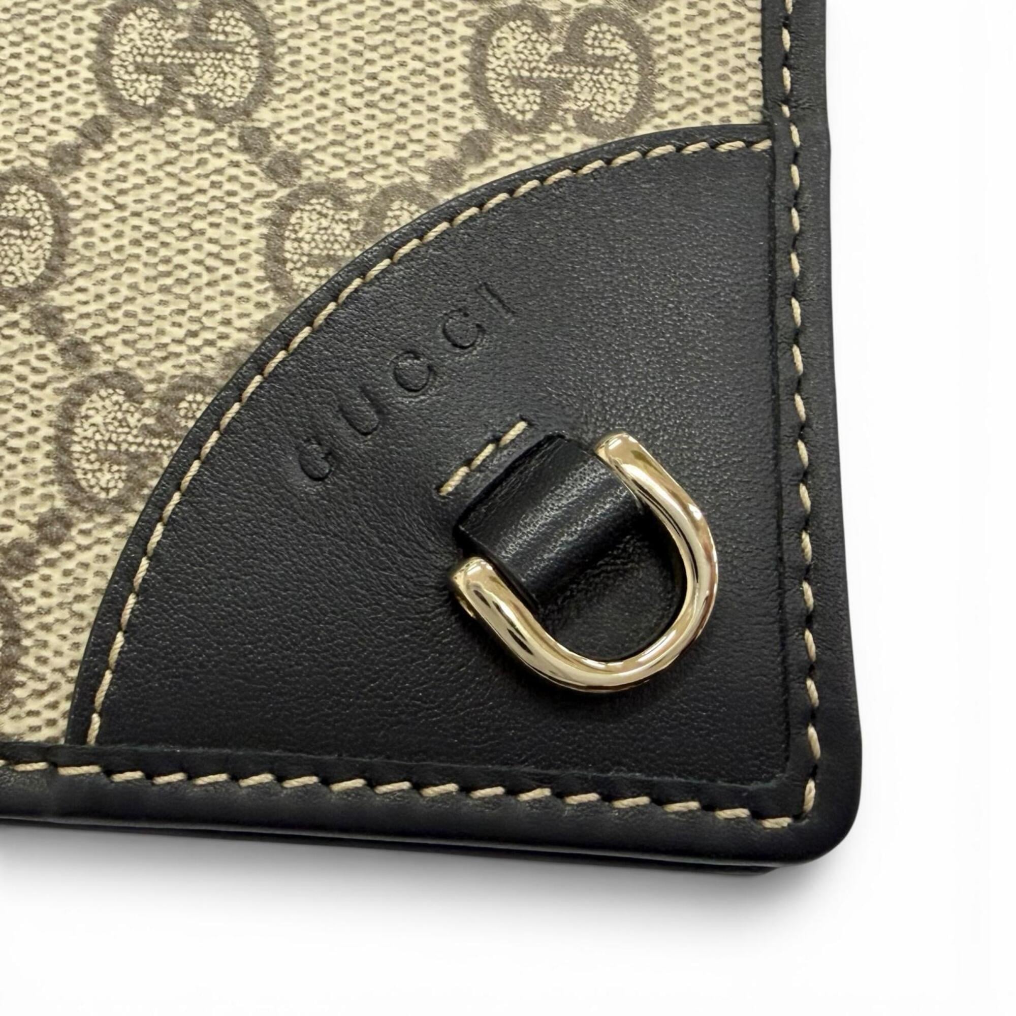 Gucci Beige Black Gg Canvas Leather Long Wallet (Bi-Fold) (Pre-Owned)